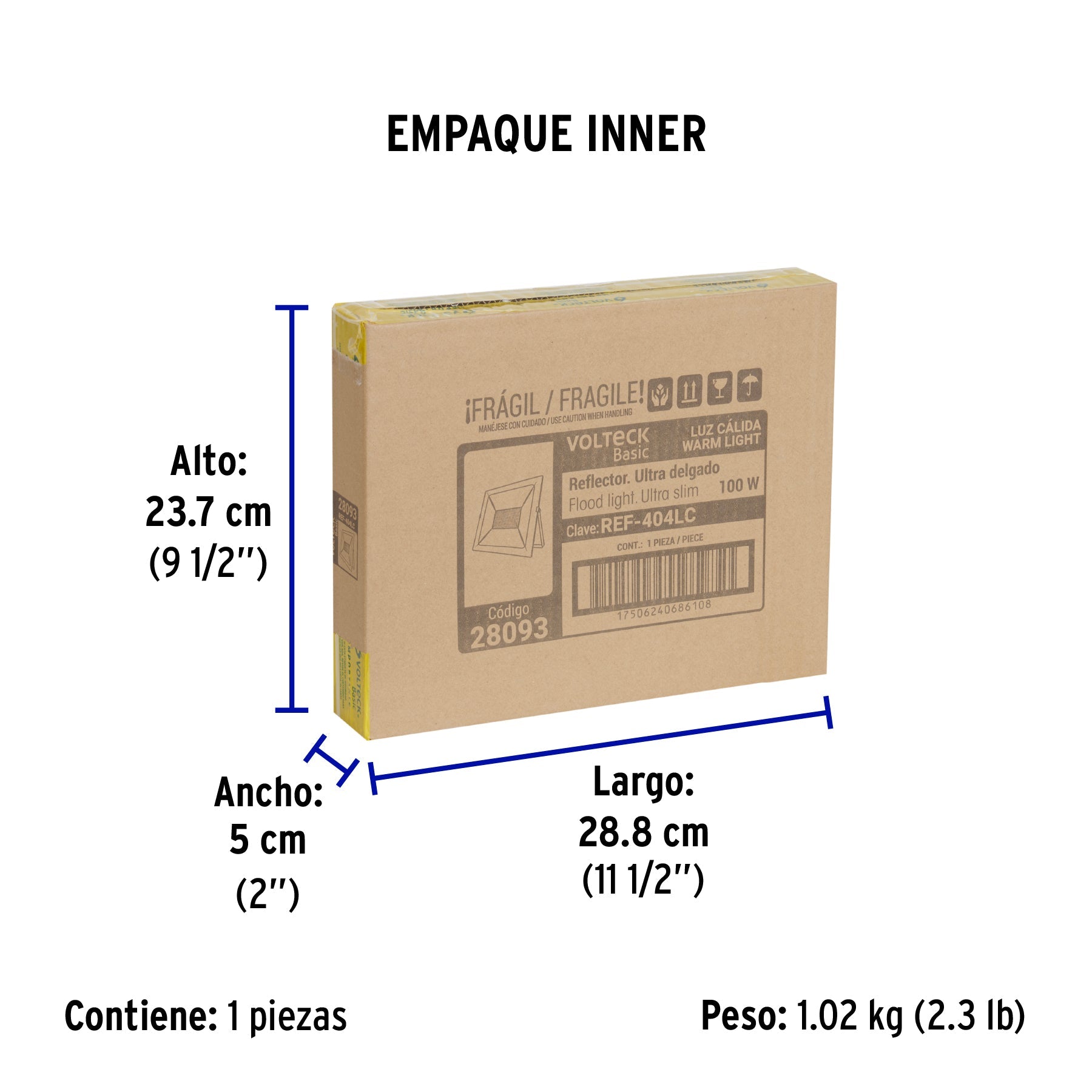 Reflector LED para exteriores 100W 3000K, VOLTECK BASIC - Empaque