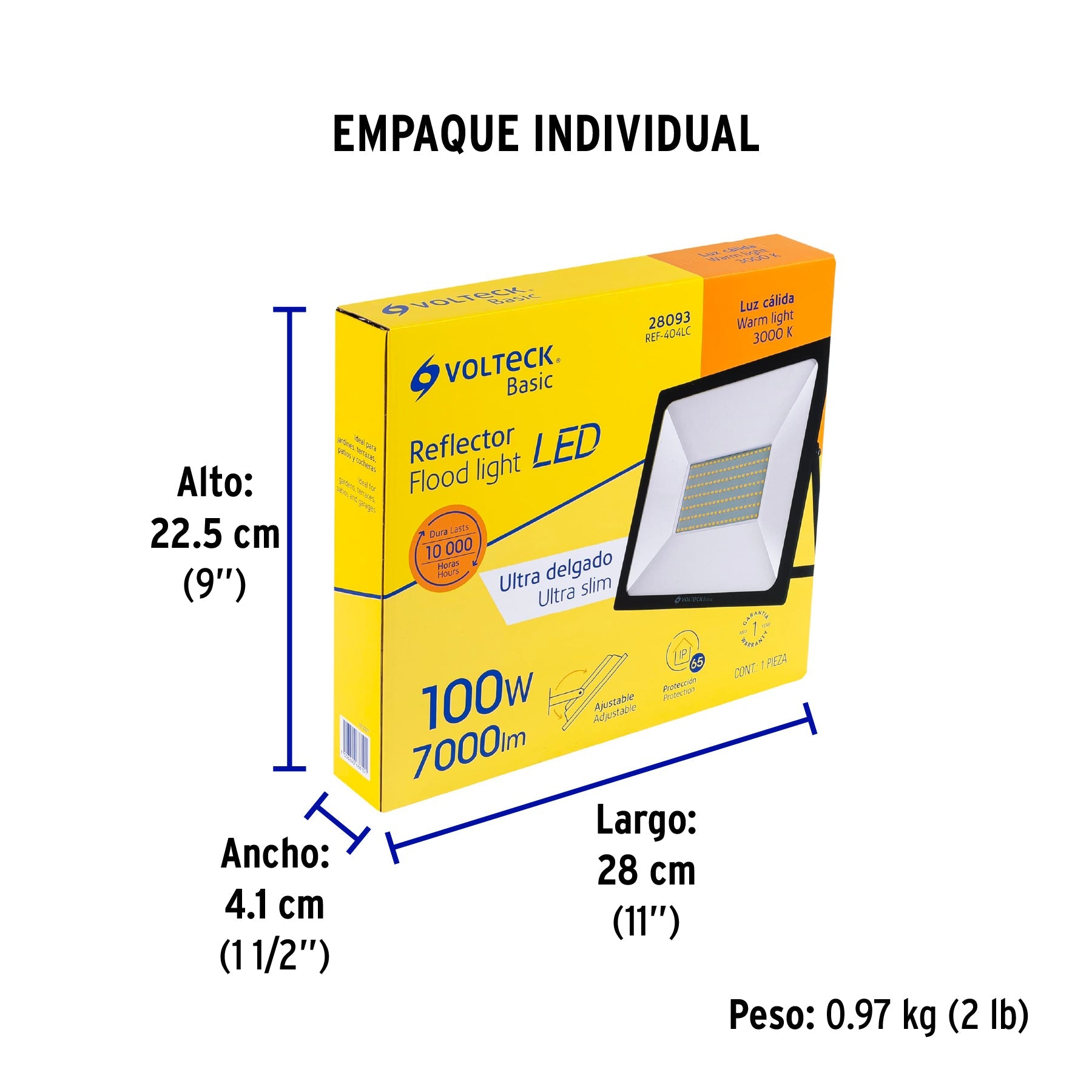 Reflector LED para exteriores 100W 3000K, VOLTECK BASIC - Empaque