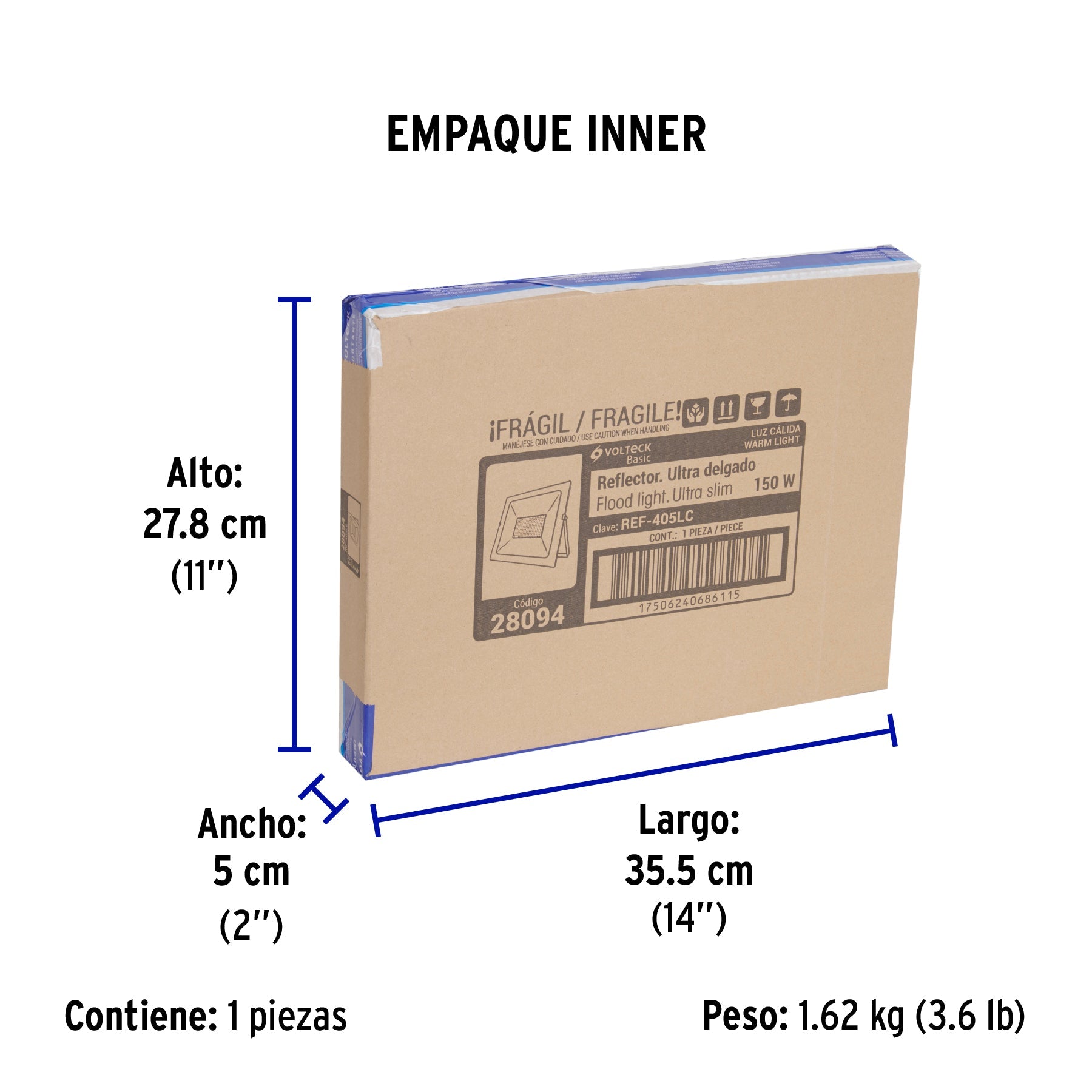 Reflector LED para exteriores 150W 3000K, VOLTECK BASIC - Empaque