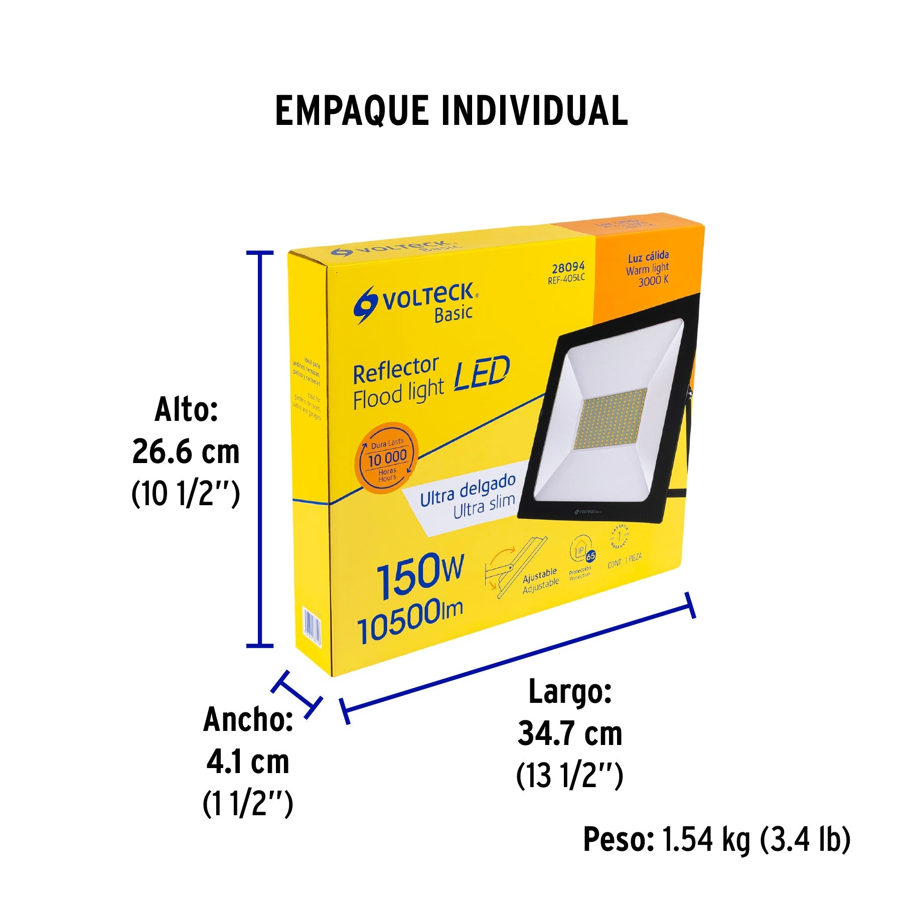 Reflector LED para exteriores 150W 3000K, VOLTECK BASIC - Empaque