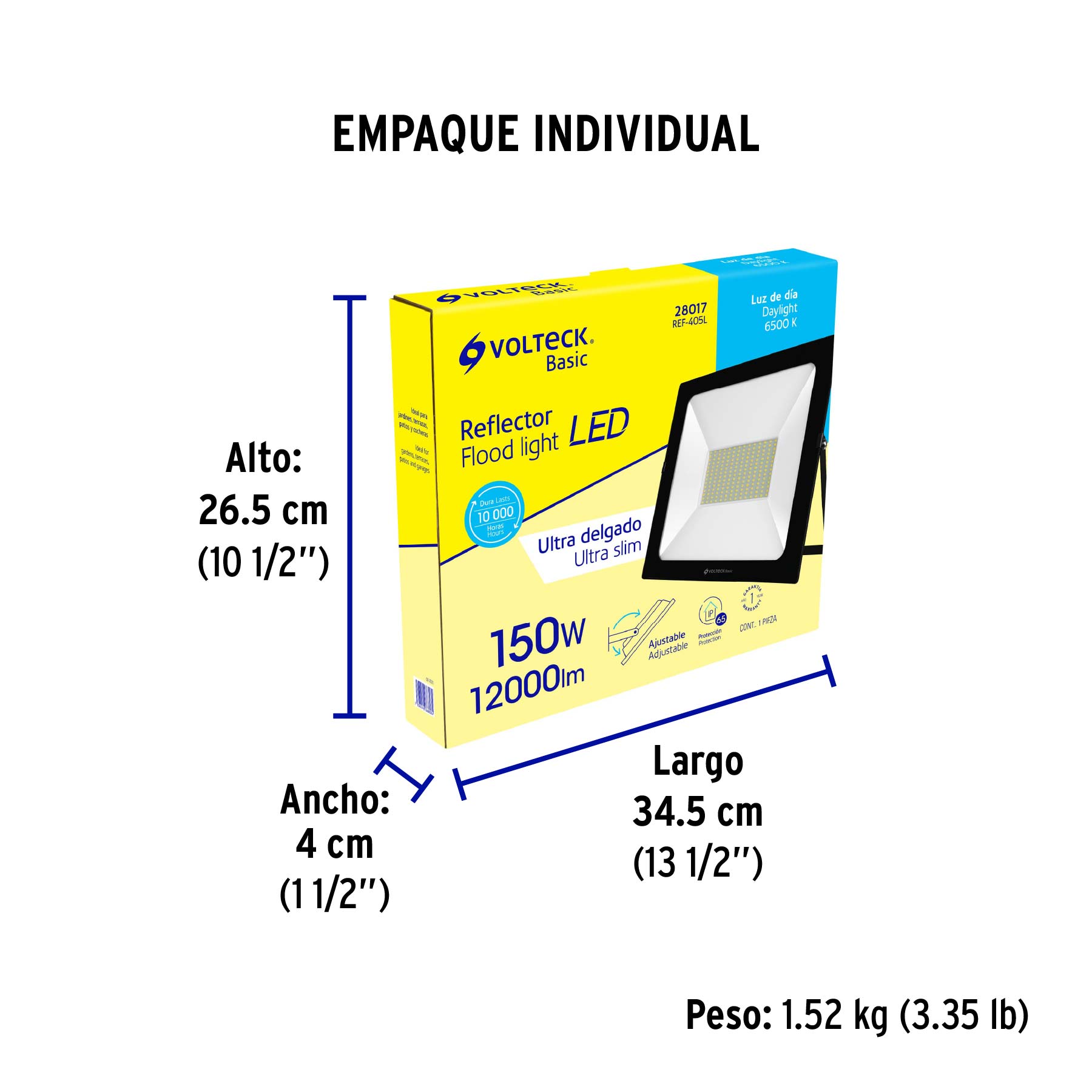 Reflector LED para exteriores 150W 6500K, VOLTECK BASIC - Empaque