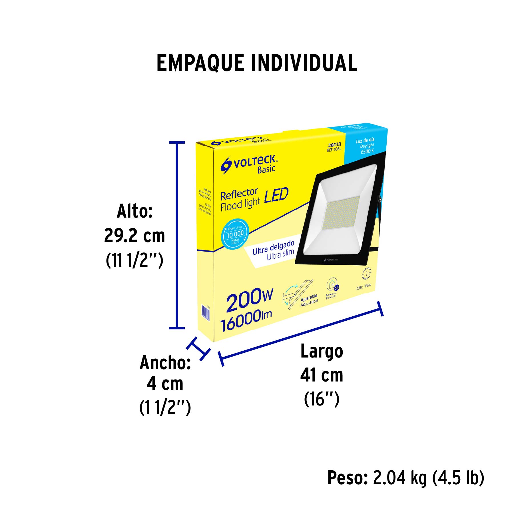 Reflector LED para exteriores 200W 6500K, VOLTECK BASIC - Empaque