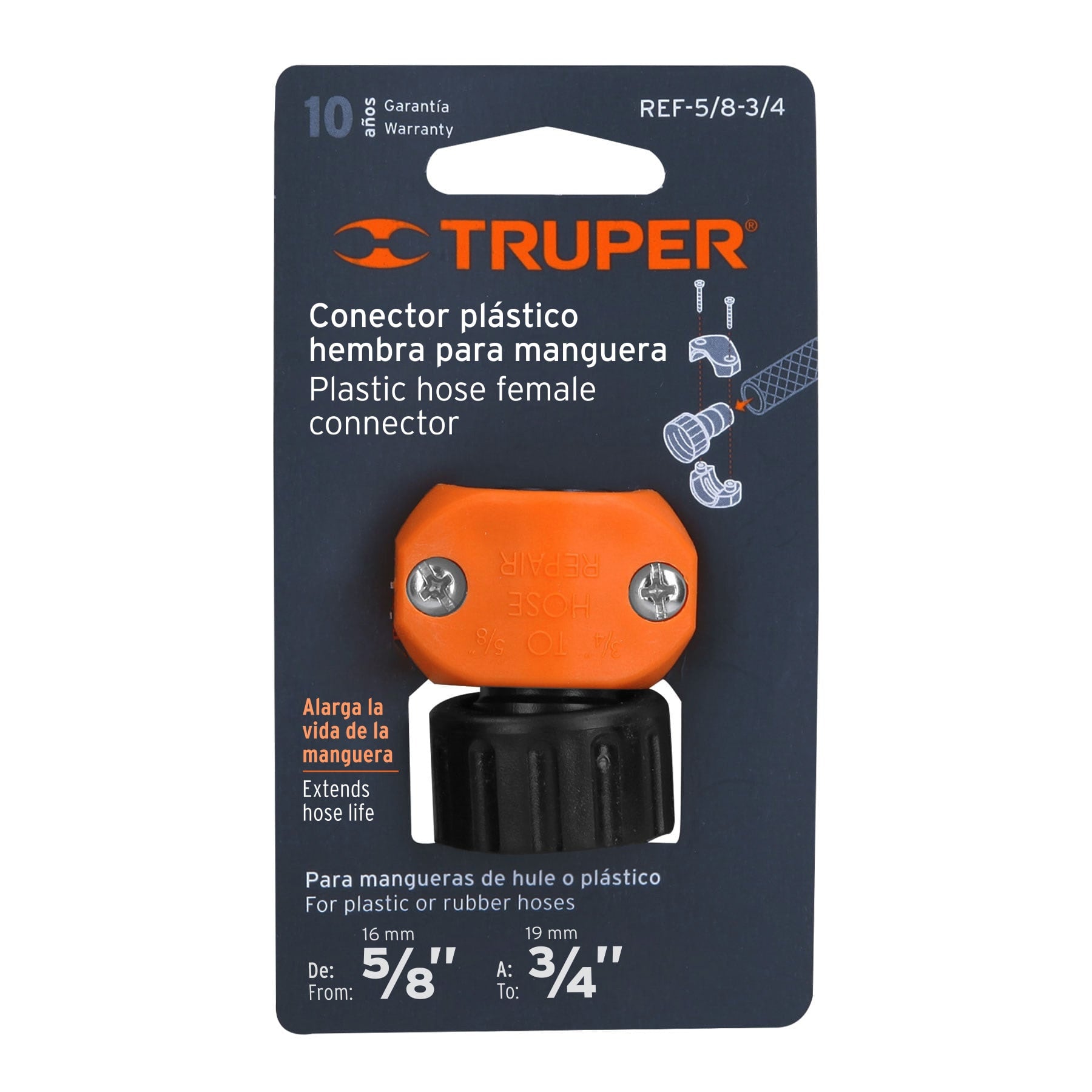 Conector 5/8"-3/4" hembra de ABS para manguera, TRUPER