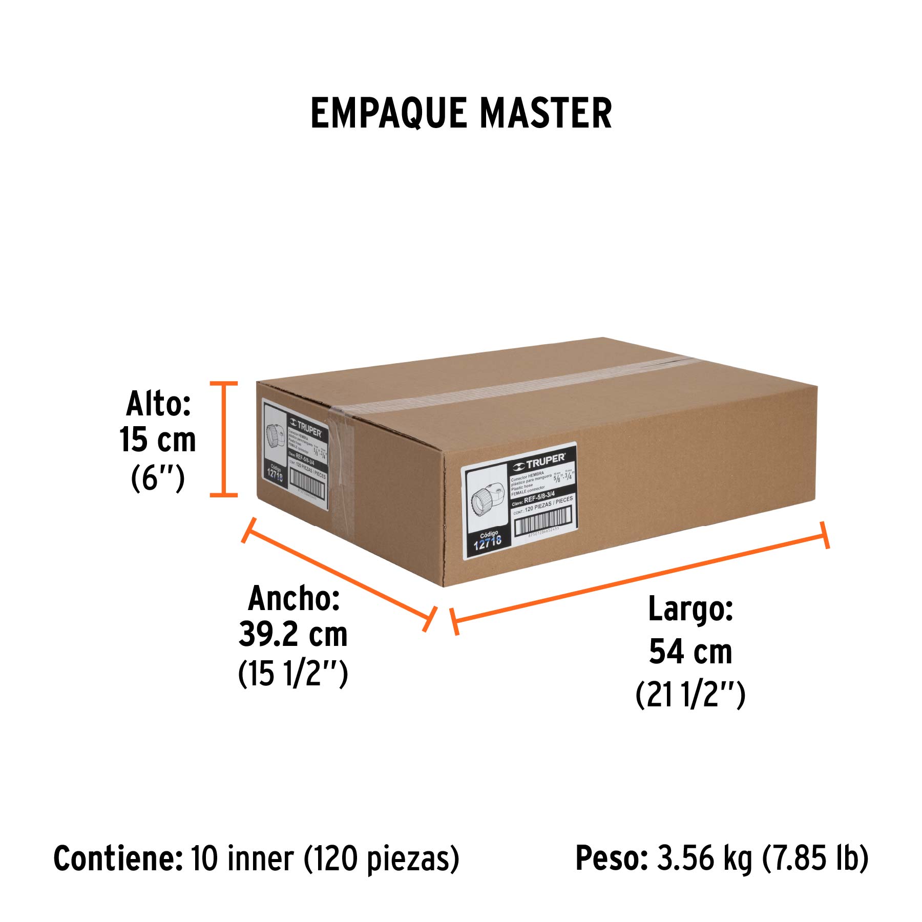 Conector 5/8"-3/4" hembra de ABS para manguera, TRUPER - Empaque