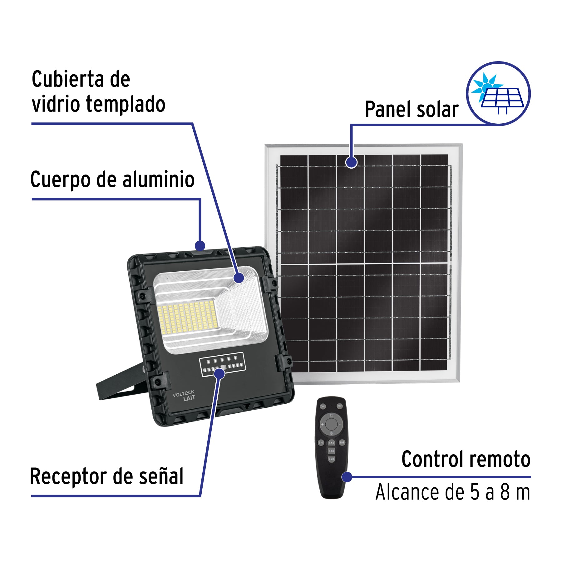 Reflector LED con panel solar 60W 6500K, VOLTECK