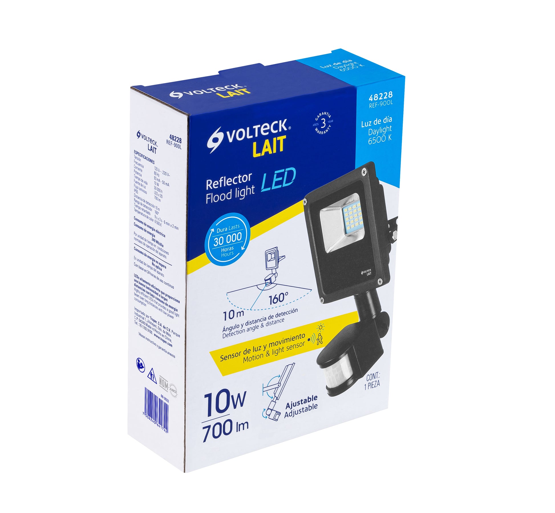 Reflector LED para exteriores 10W 6500K con sensor, VOLTECK