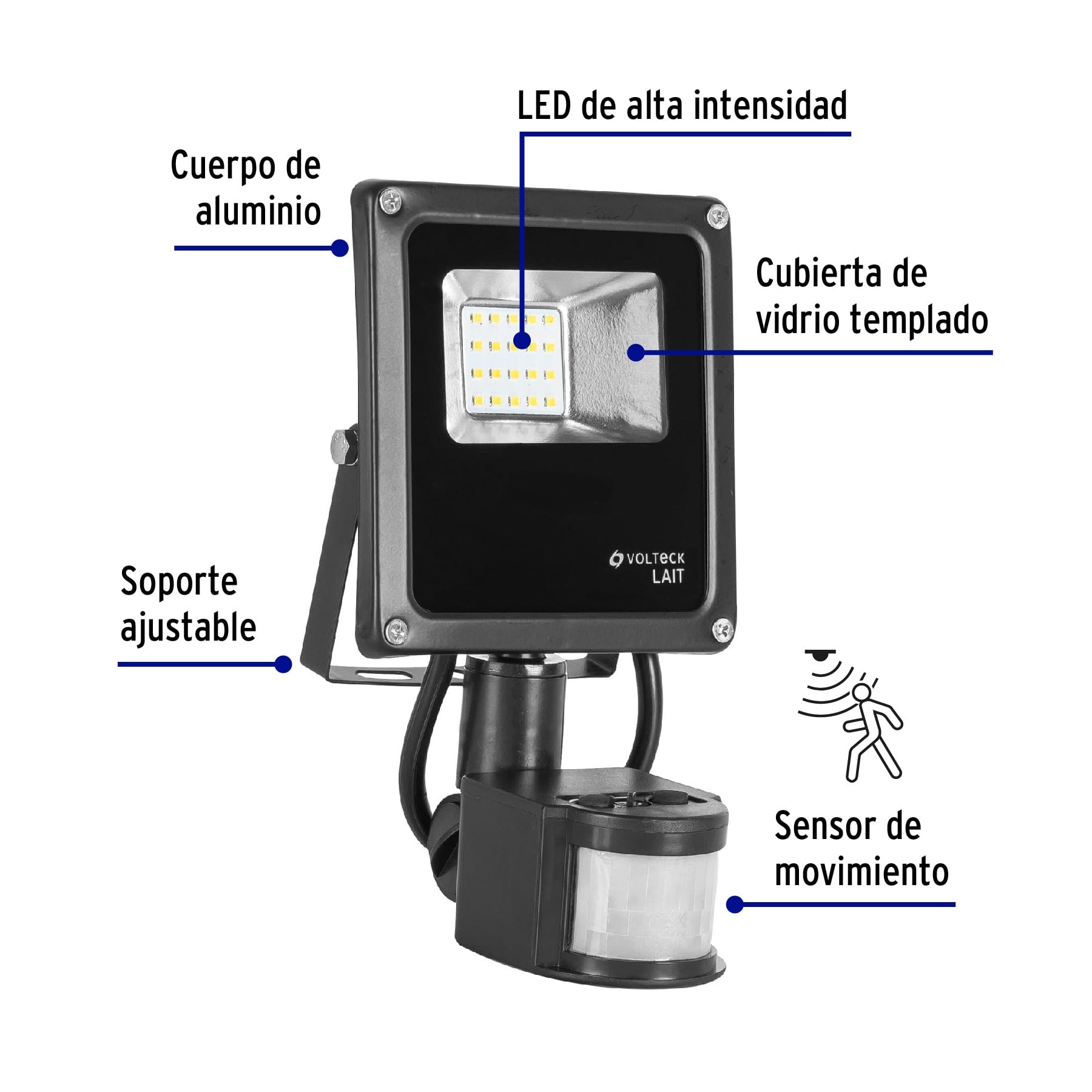 Reflector LED para exteriores 10W 6500K con sensor, VOLTECK