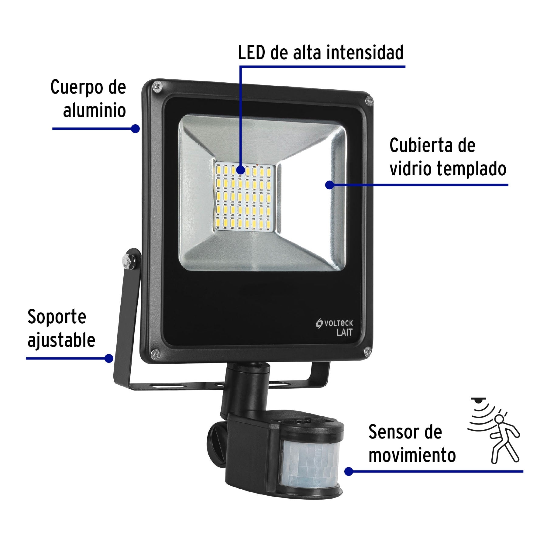Reflector LED para exteriores 20W 6500K con sensor, VOLTECK