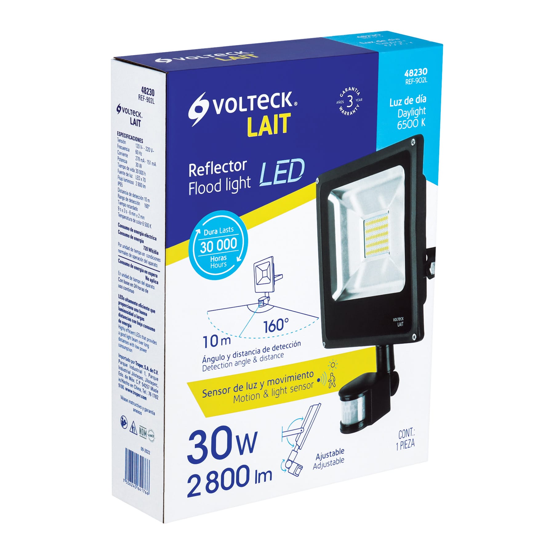 Reflector LED para exteriores 30W 6500K con sensor, VOLTECK