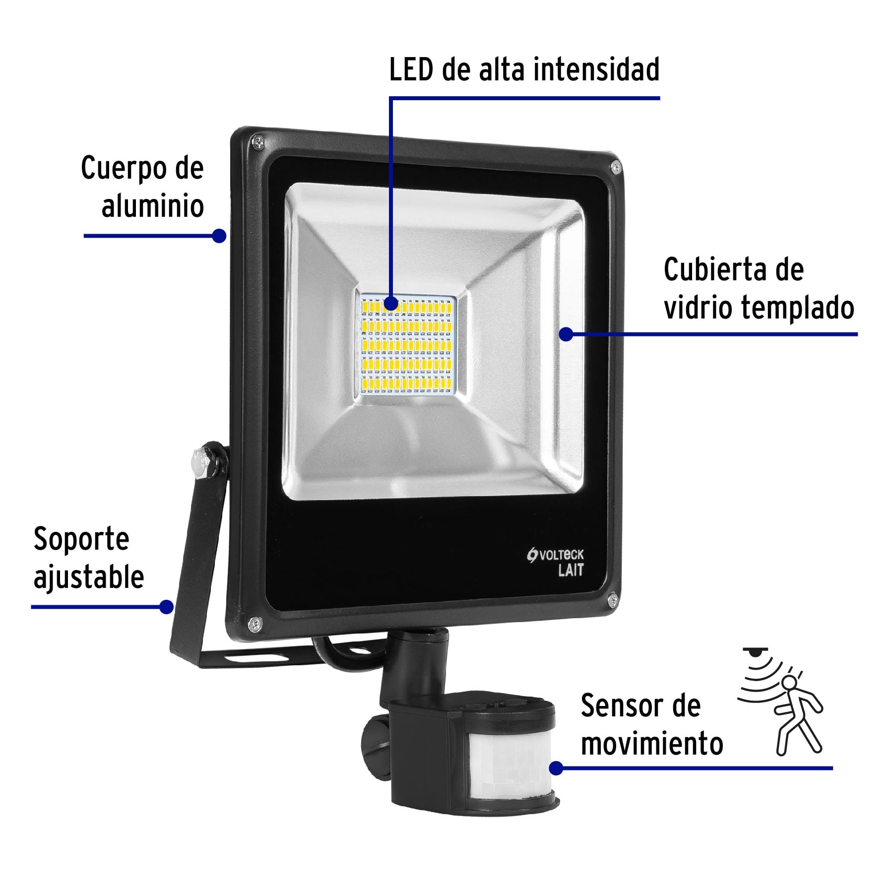 Reflector LED para exteriores 30W 6500K con sensor, VOLTECK