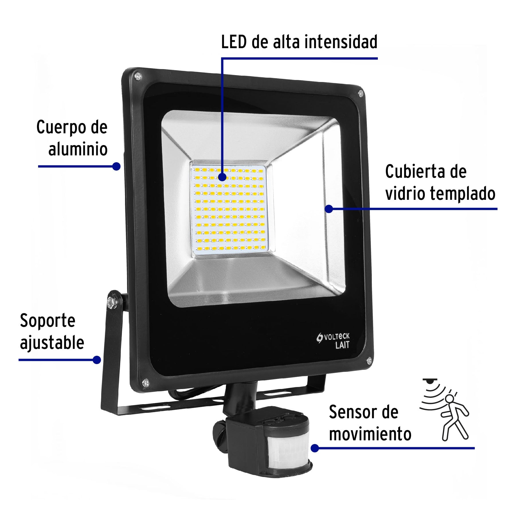 Reflector LED para exteriores 50W 6500K con sensor, VOLTECK