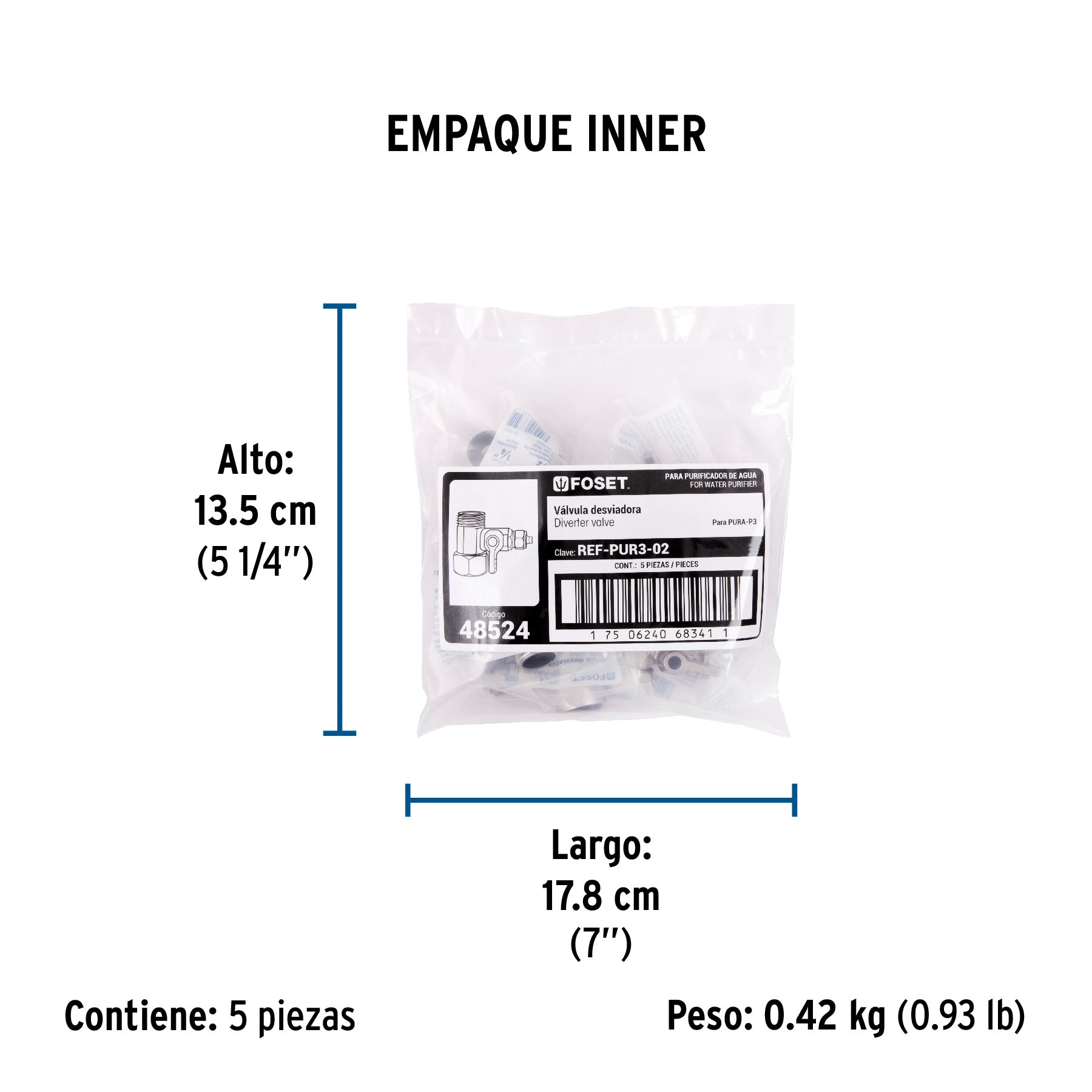 Válvula de alimentación 1/2" x 1/4" para filtro de agua - Empaque