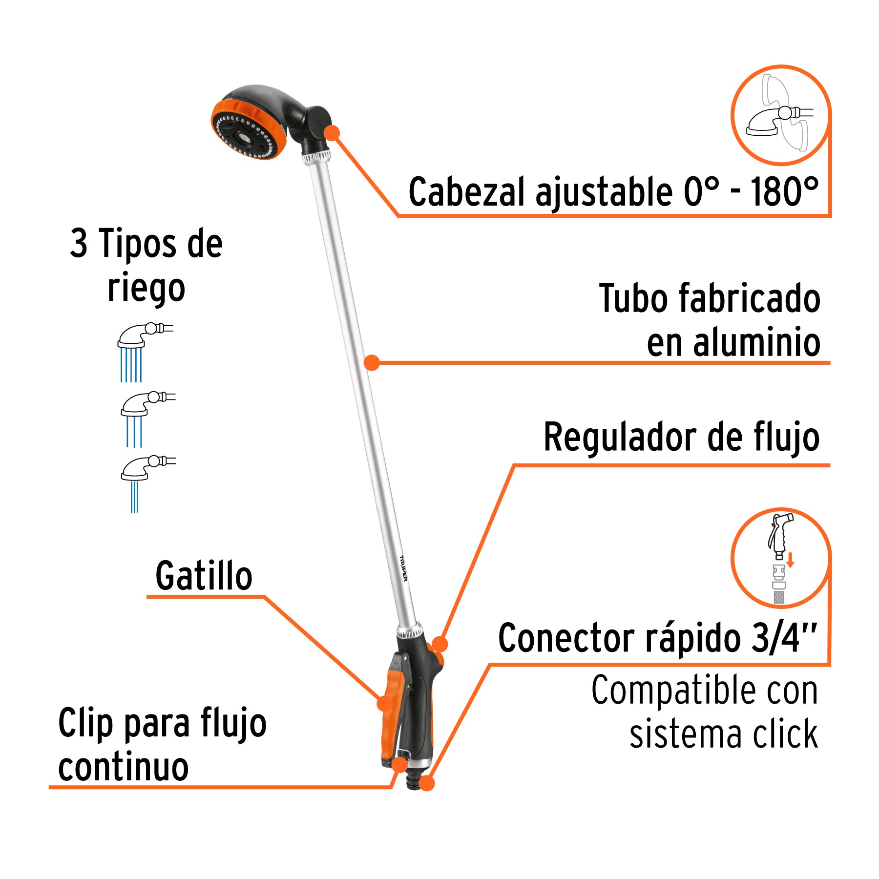 Pistola para riego tipo regadera de 32", TRUPER