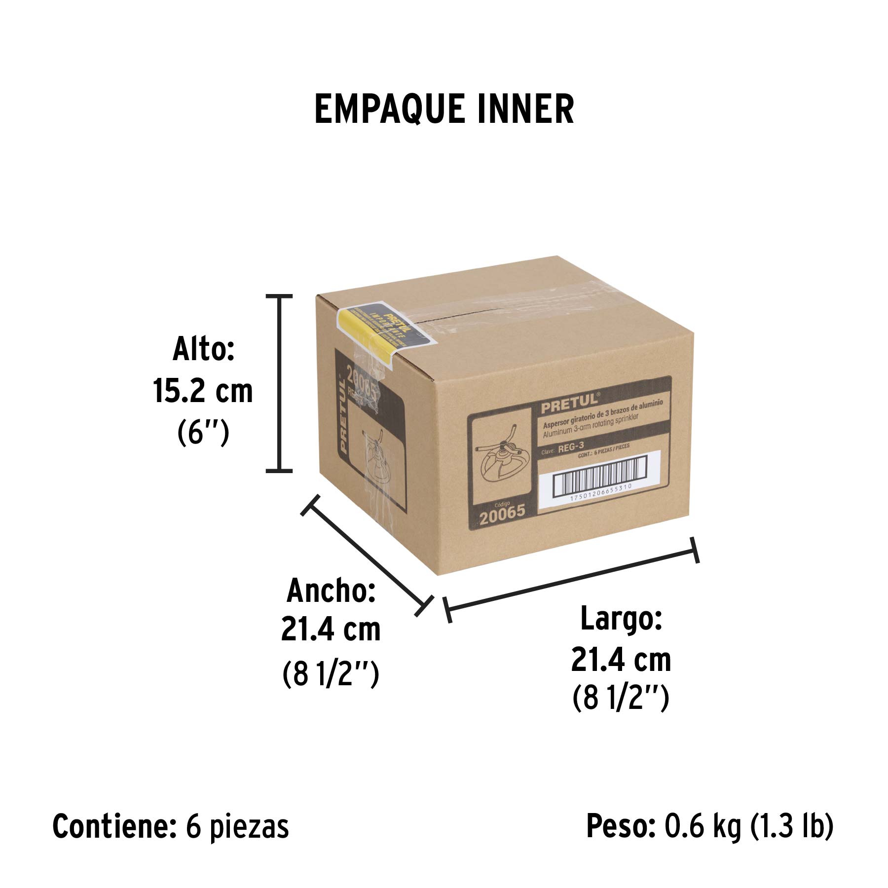 Aspersor giratorio de 3 brazos con base plástica, PRETUL - Empaque