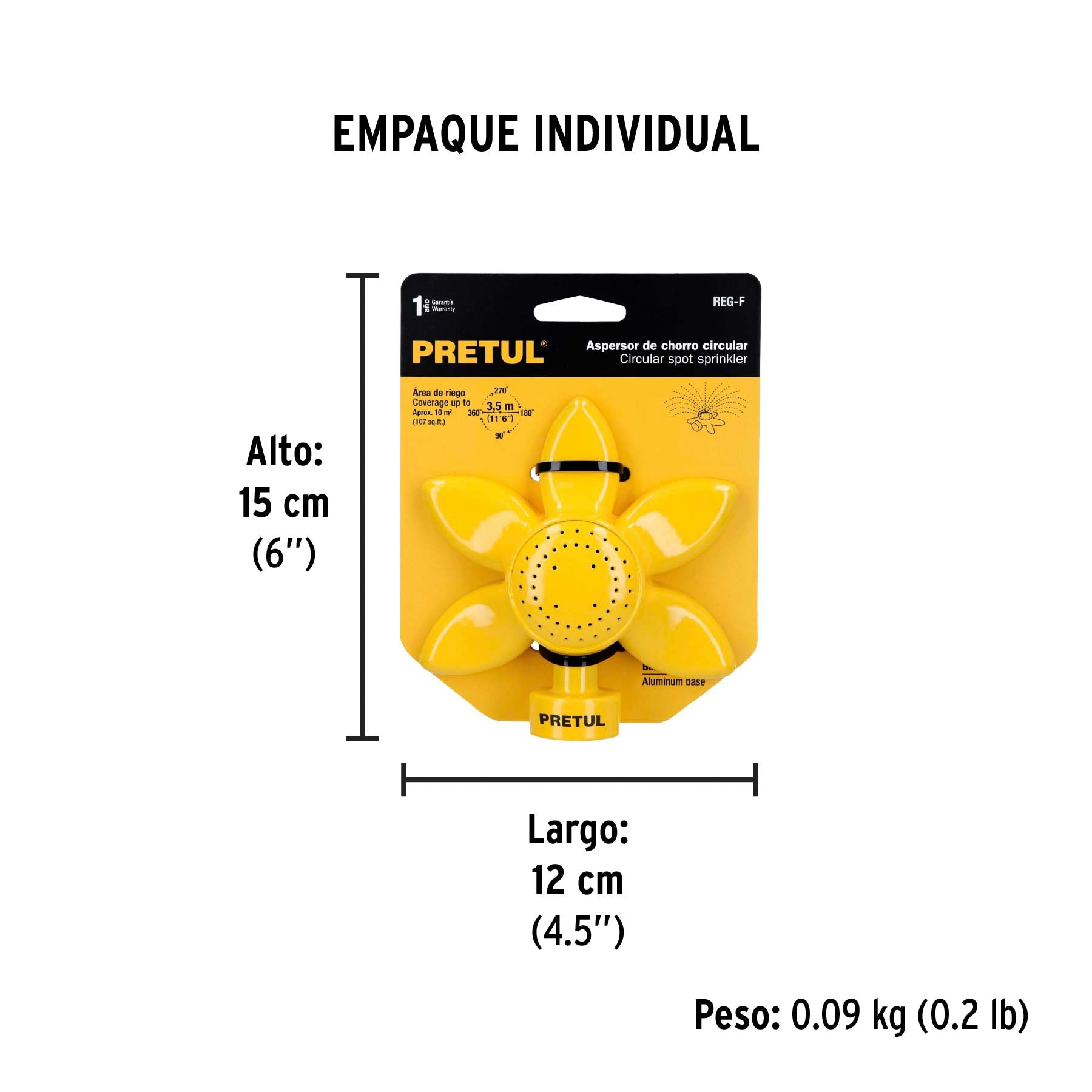 Aspersor base metálica circular, tipo flor, PRETUL - Empaque