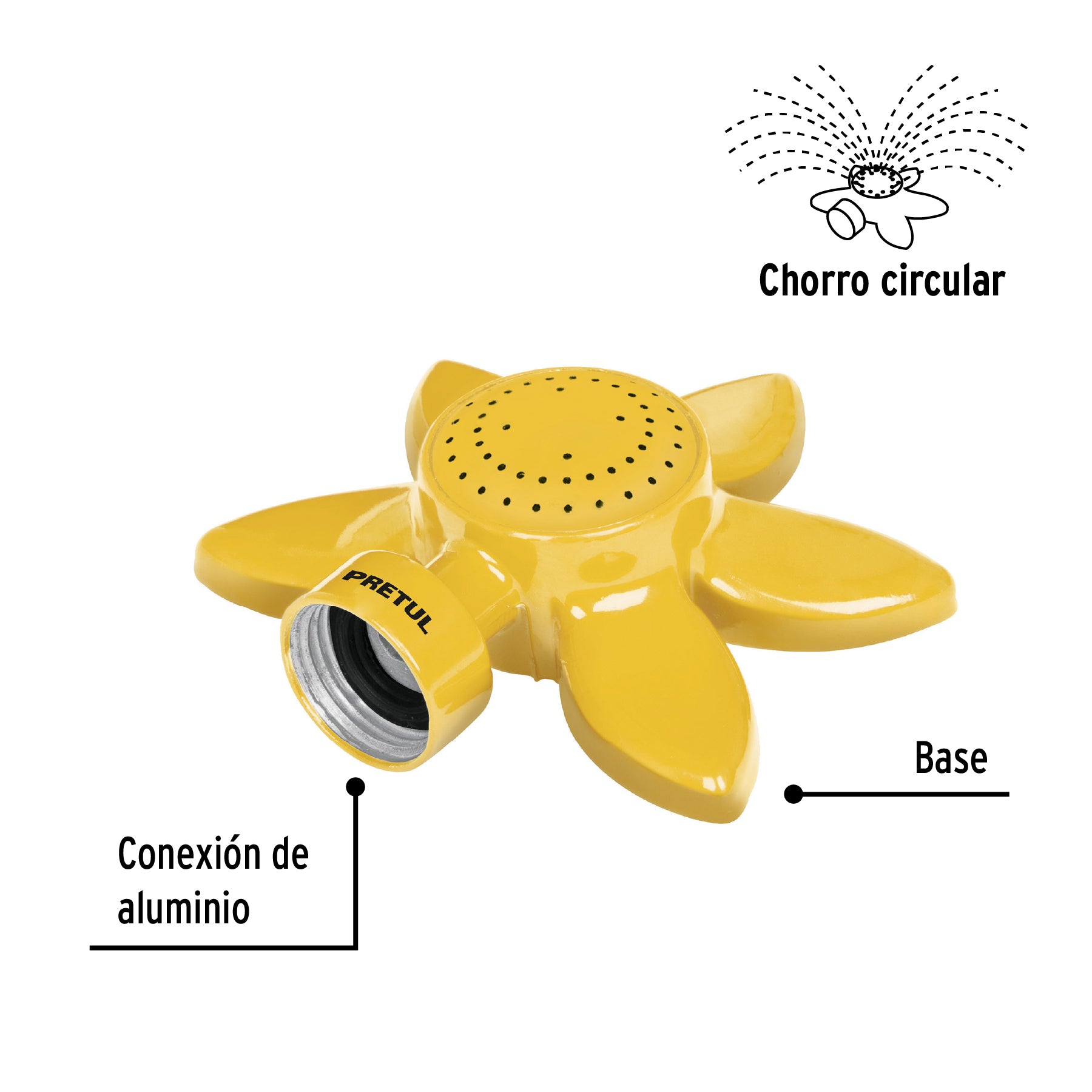 Aspersor base metálica circular, tipo flor, PRETUL