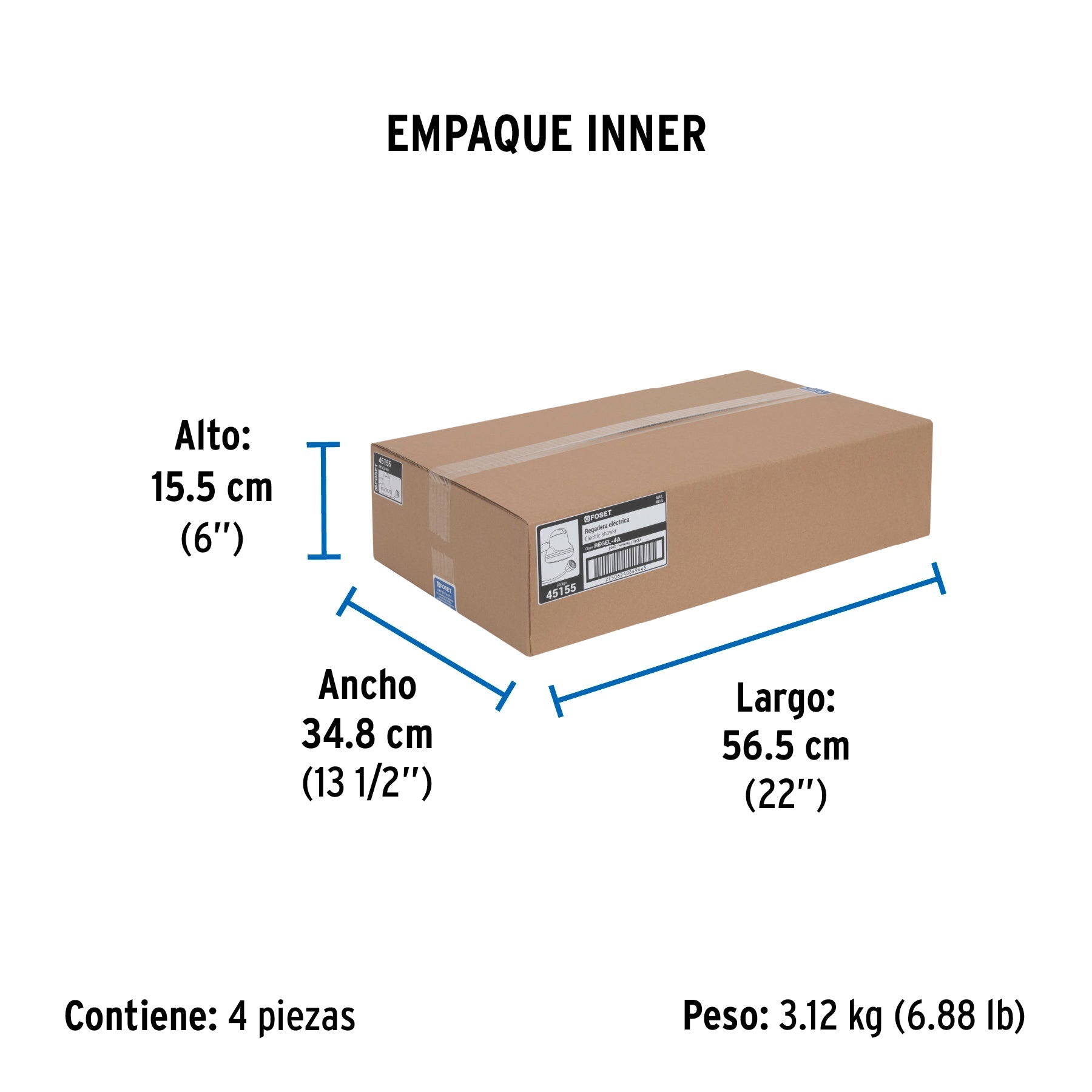 Regadera eléctrica, 4 temperaturas, 14.5cm, azul, FOSET - Empaque