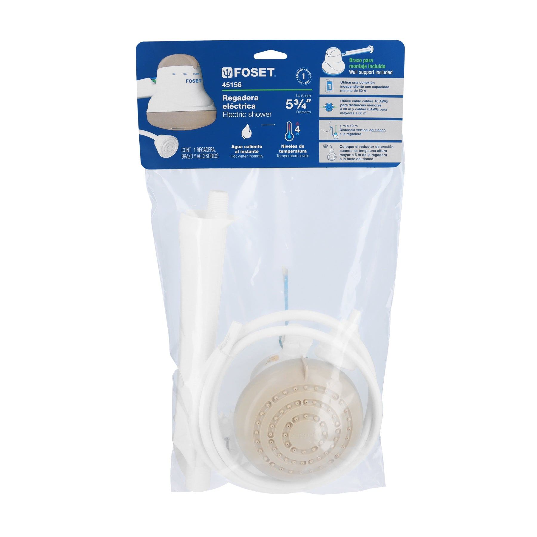 Regadera eléctrica, 4 temperaturas, 14.5cm, beige, FOSET