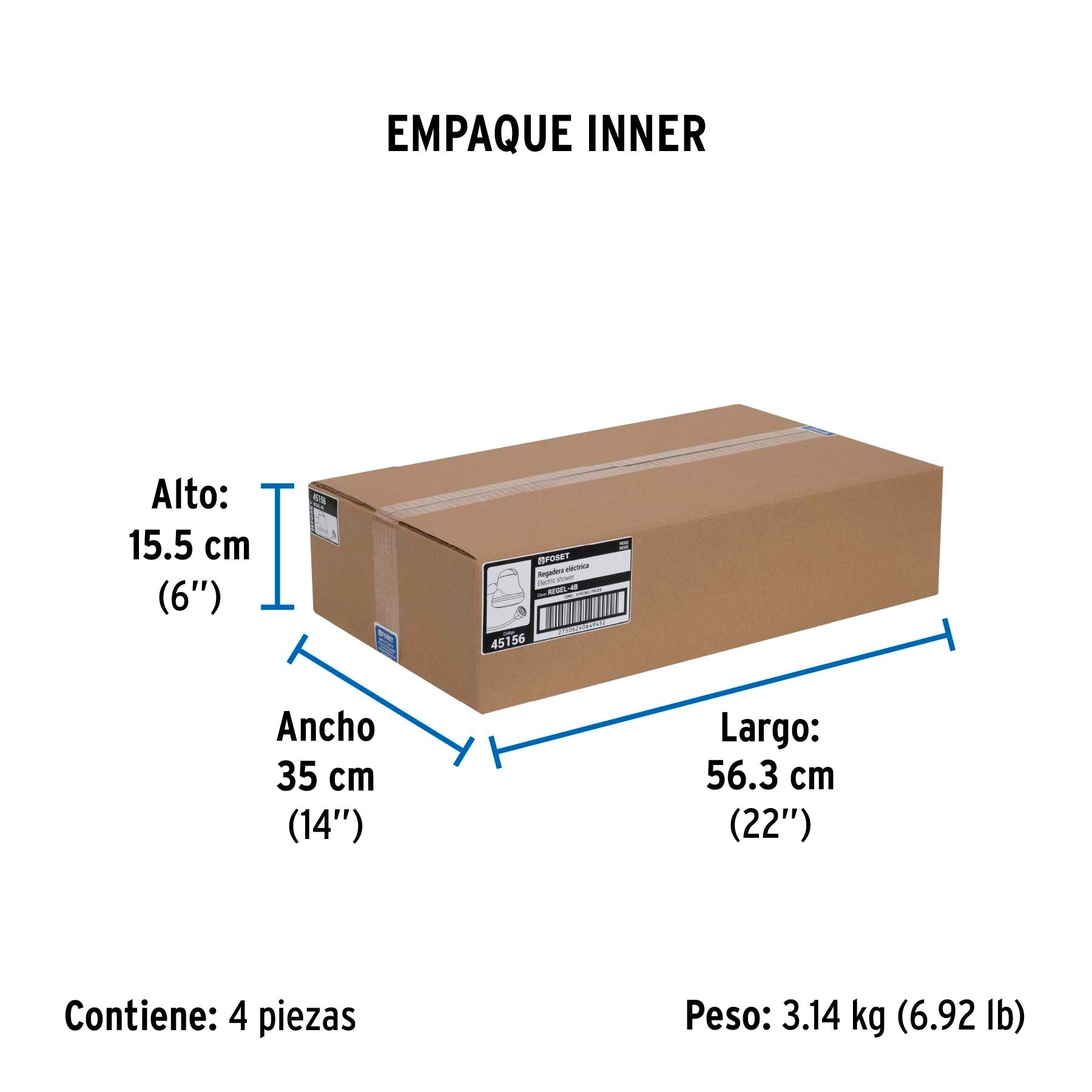 Regadera eléctrica, 4 temperaturas, 14.5cm, beige, FOSET - Empaque