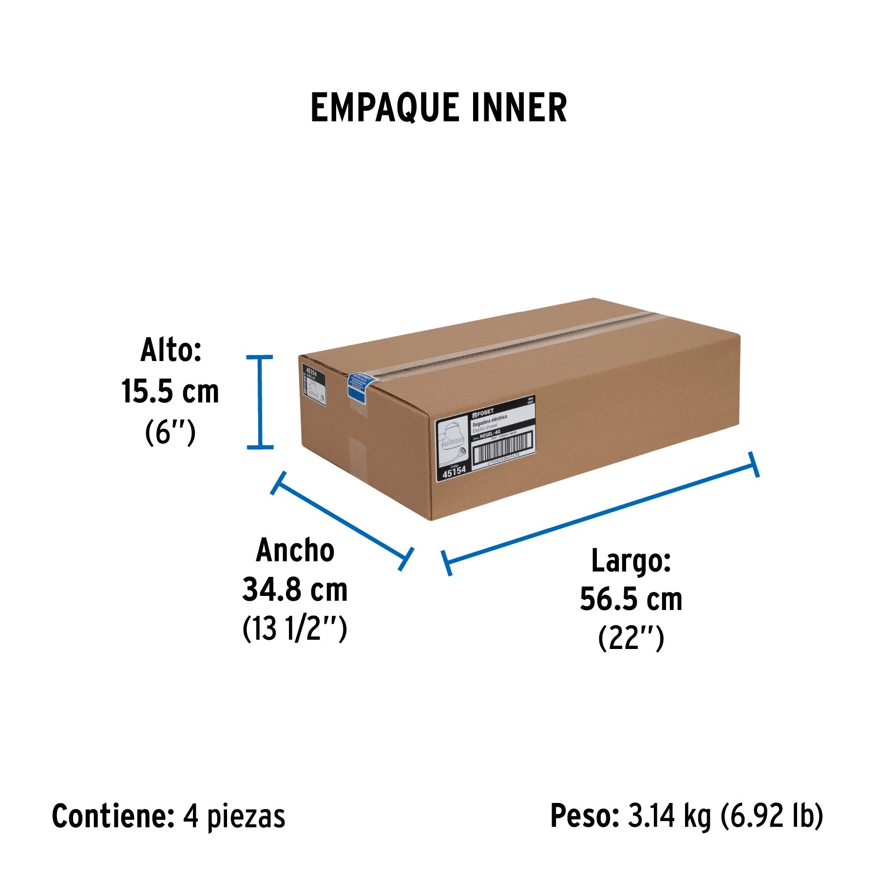 Regadera eléctrica, 4 temperaturas, 14.5cm, gris, FOSET - Empaque