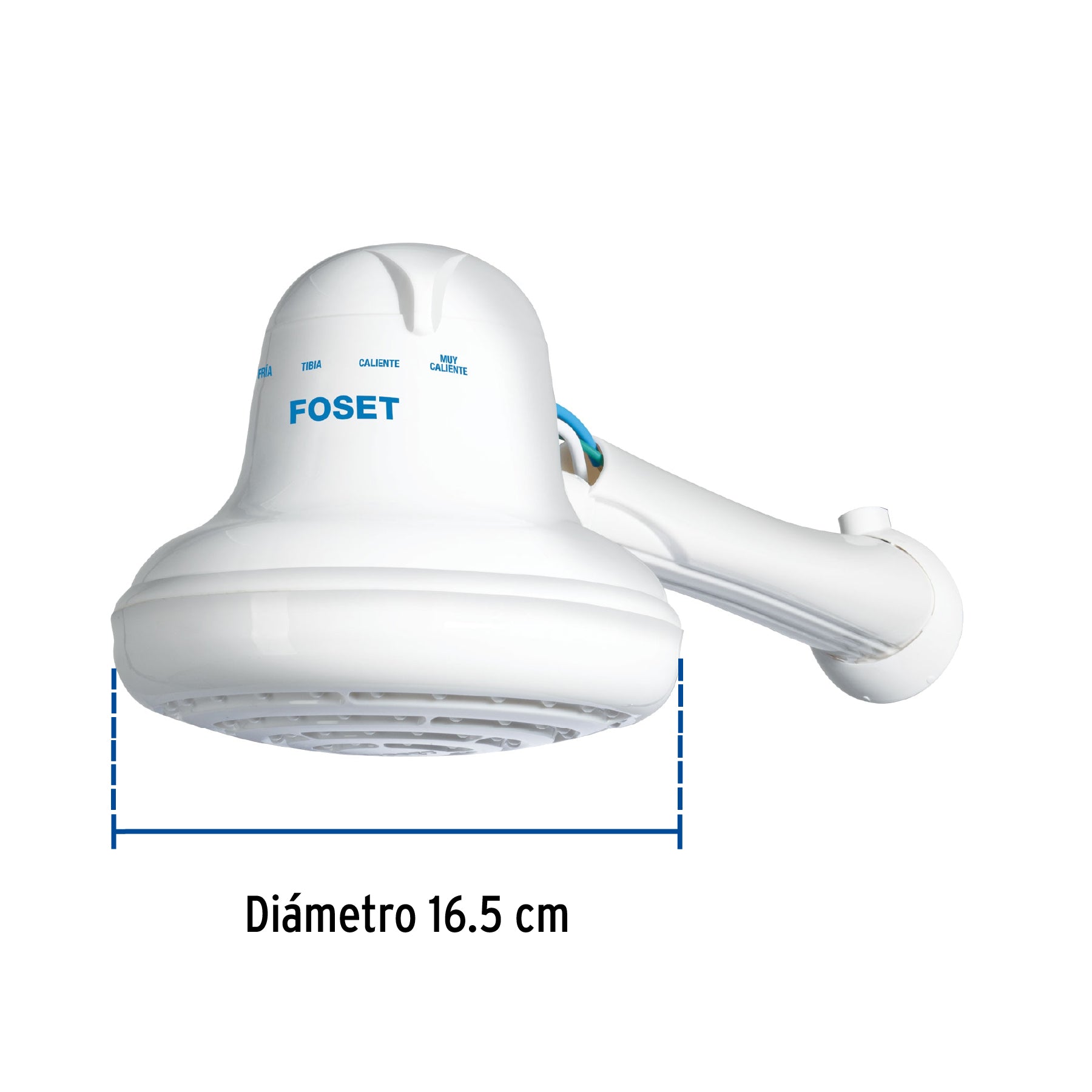 Regadera eléctrica, 4 temperaturas, 16.5cm, blanca, FOSET