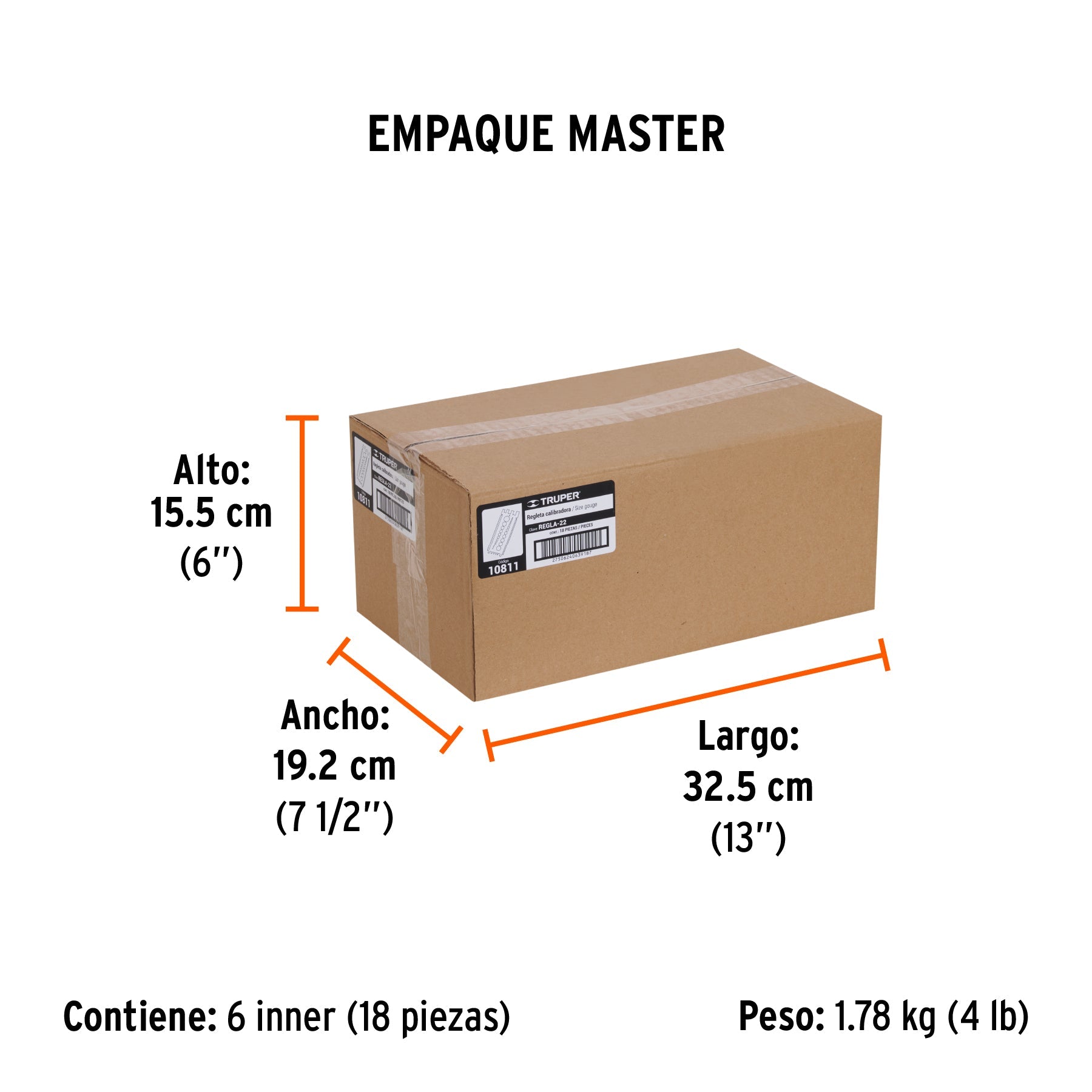 Regleta medidora de tuercas y tornillos, std y mm, TRUPER - Empaque