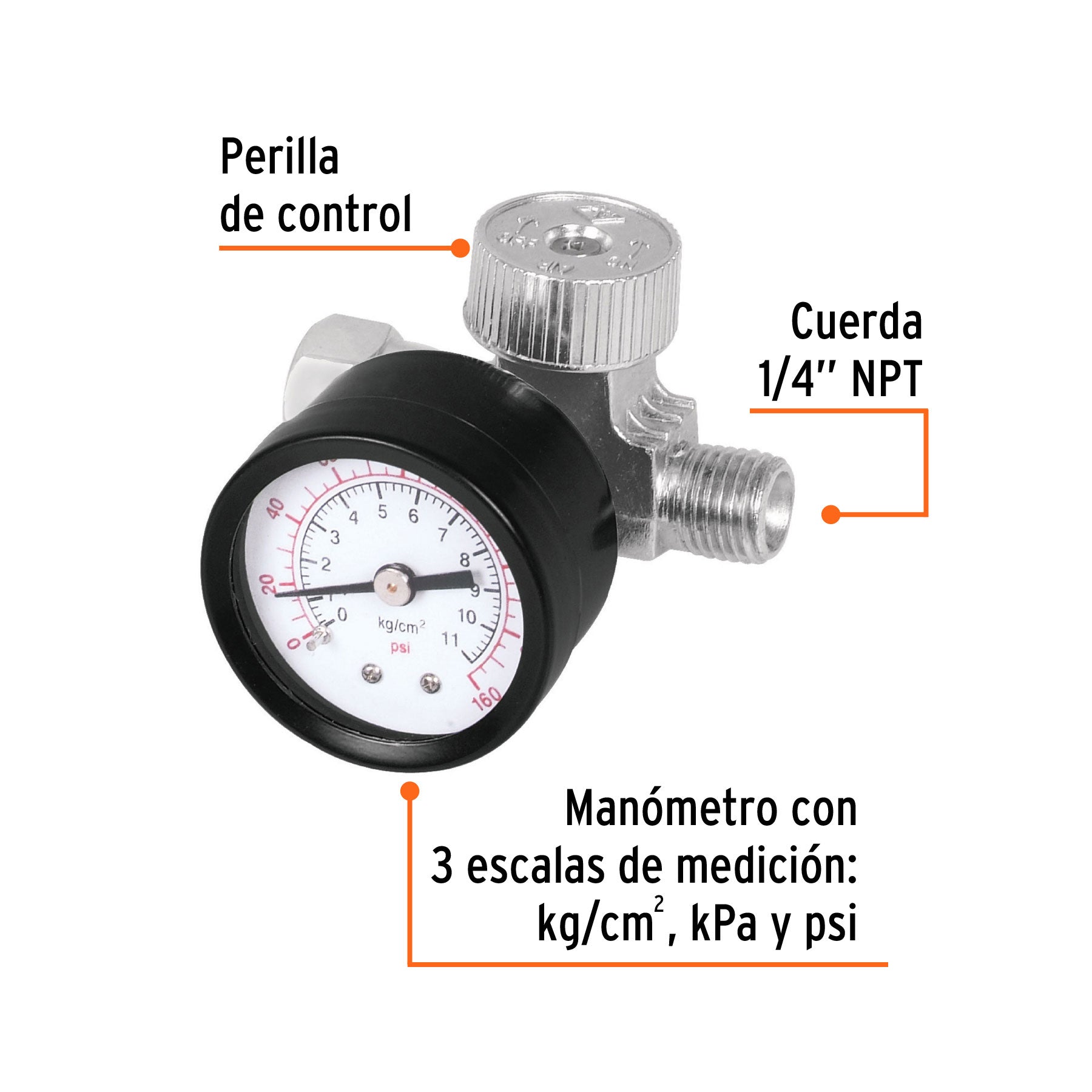 Regulador de aire con manómetro, cuerda 1/4" NPT, TRUPER