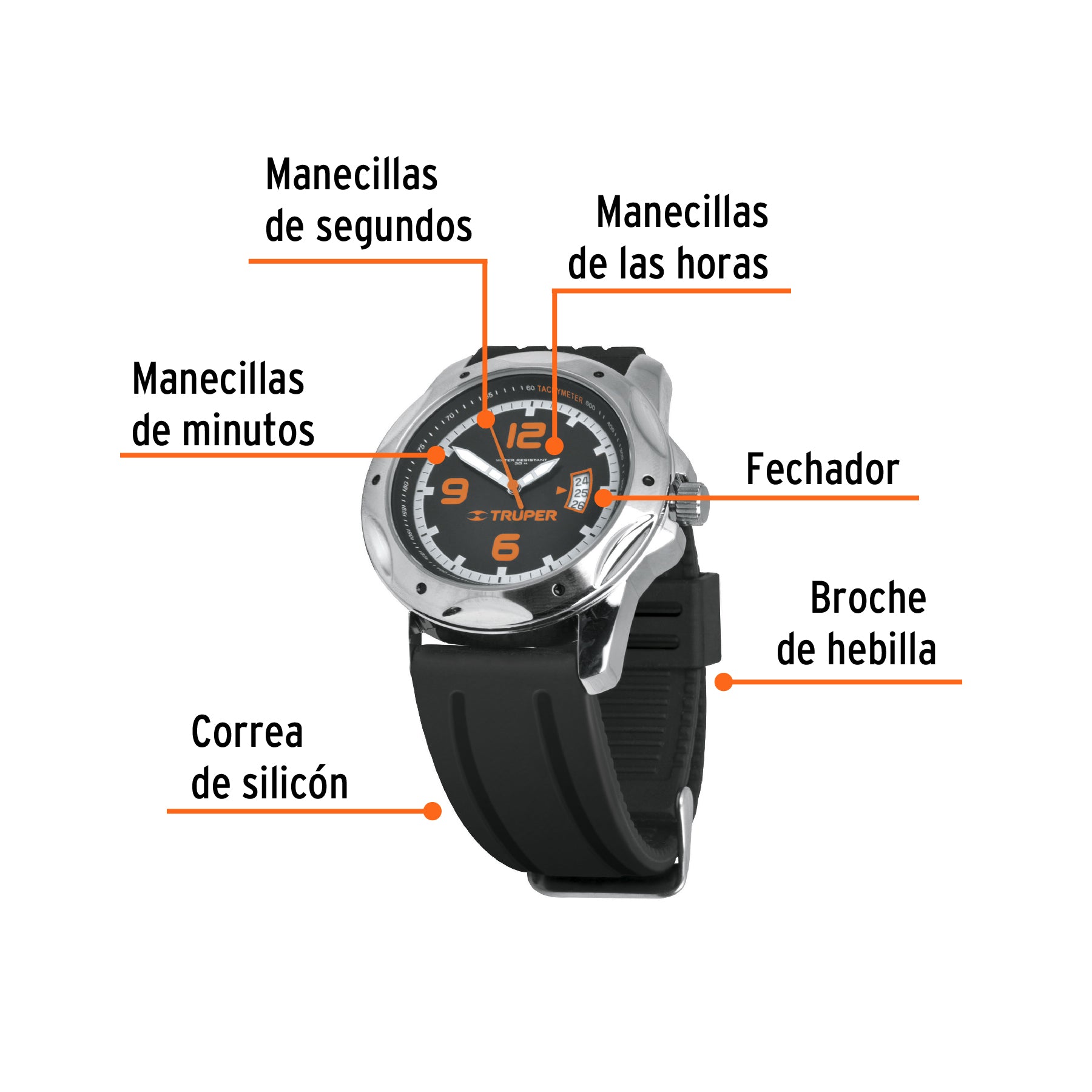 Reloj para caballero de cuarzo, correa de plástico, TRUPER