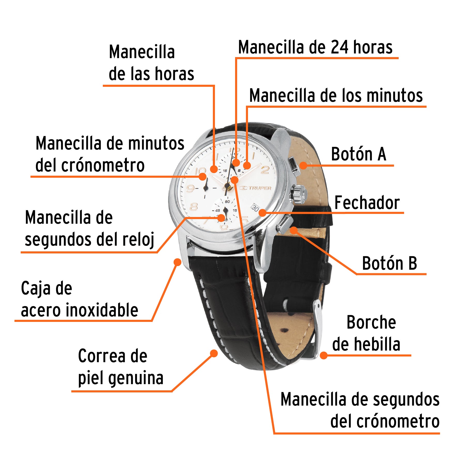Reloj para dama, correa de piel, TRUPER