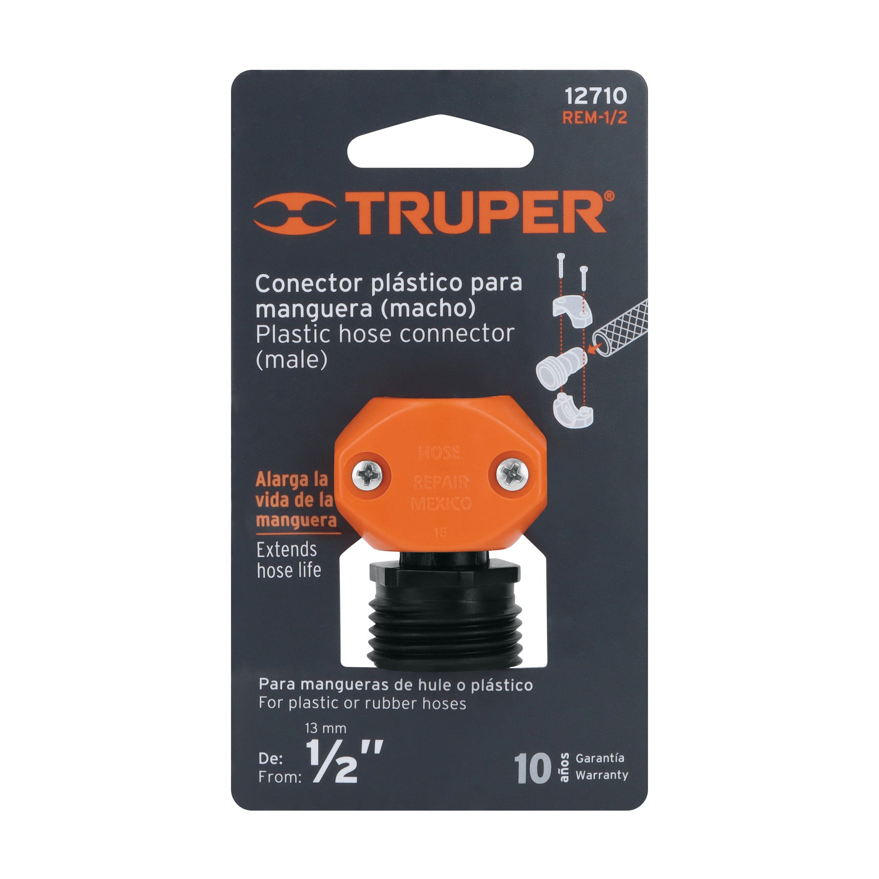 Conector 1/2" macho de ABS para manguera, TRUPER