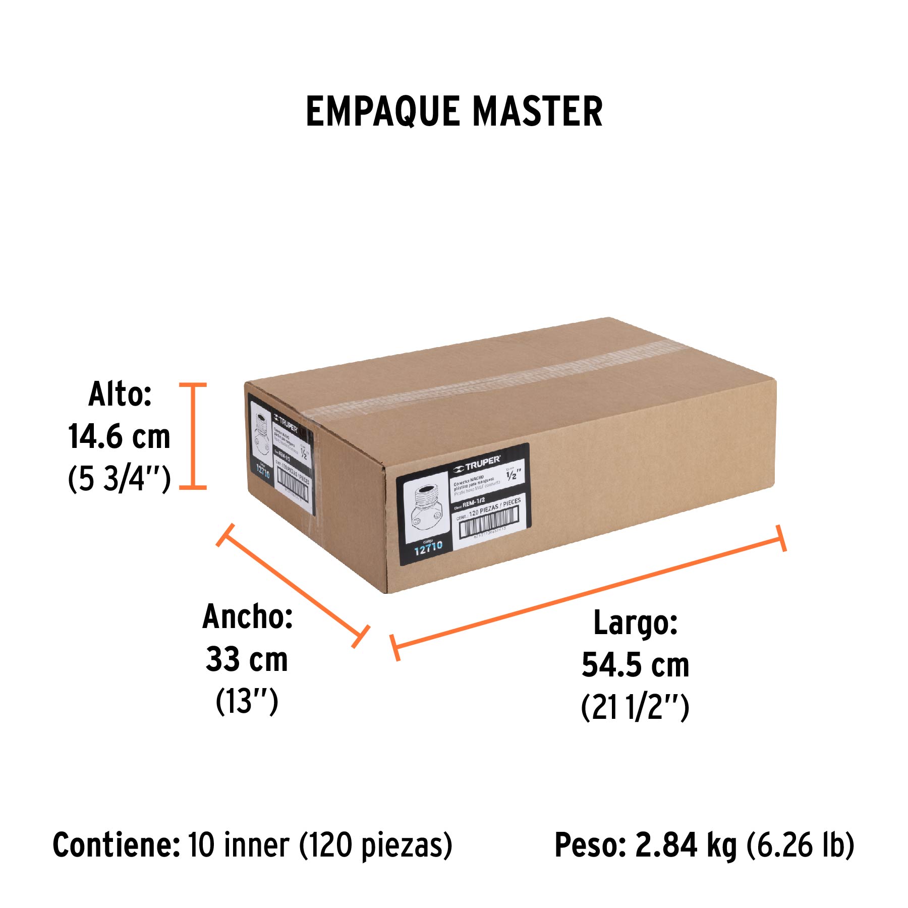 Conector 1/2" macho de ABS para manguera, TRUPER - Empaque