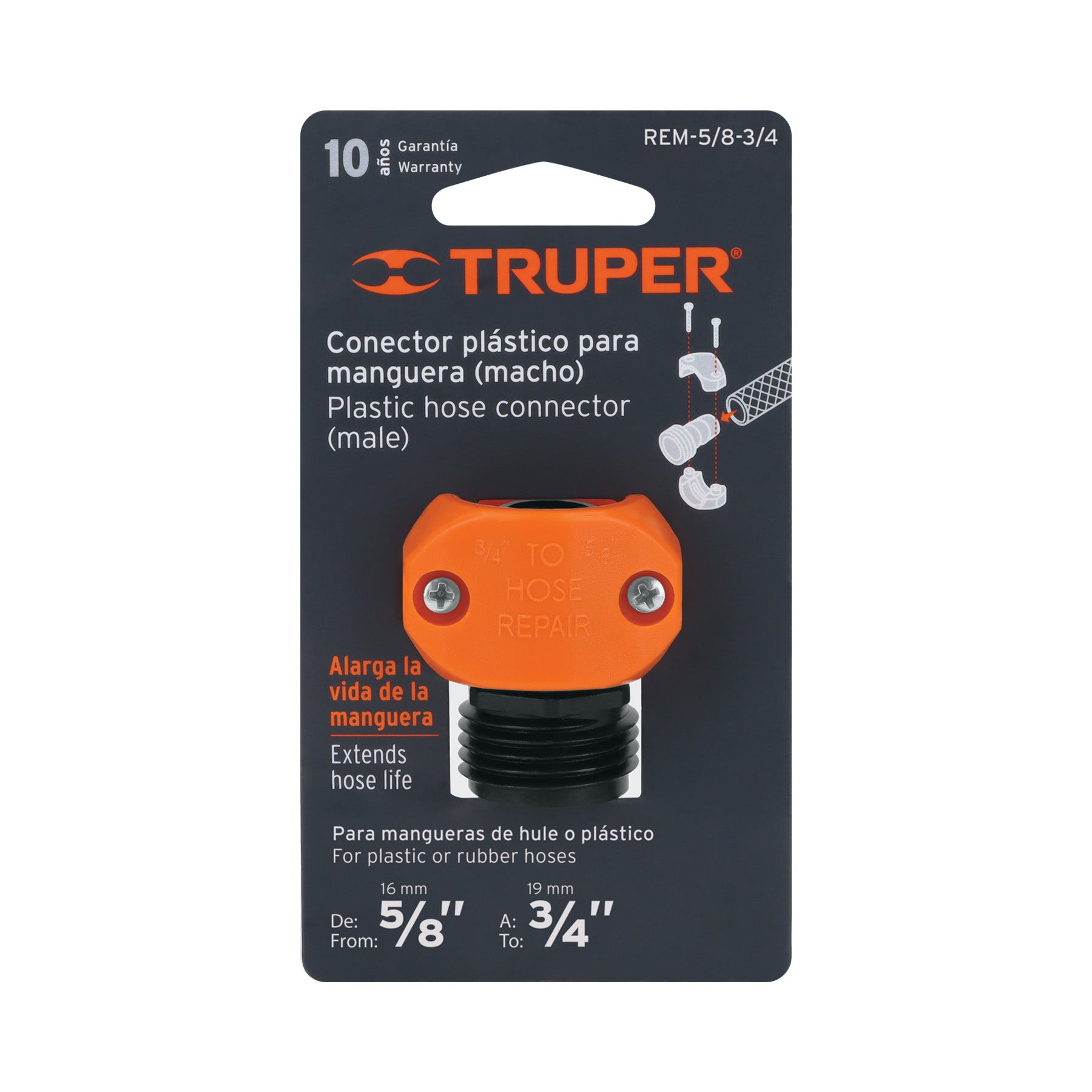 Conector 5/8"-3/4" macho de ABS para manguera, TRUPER
