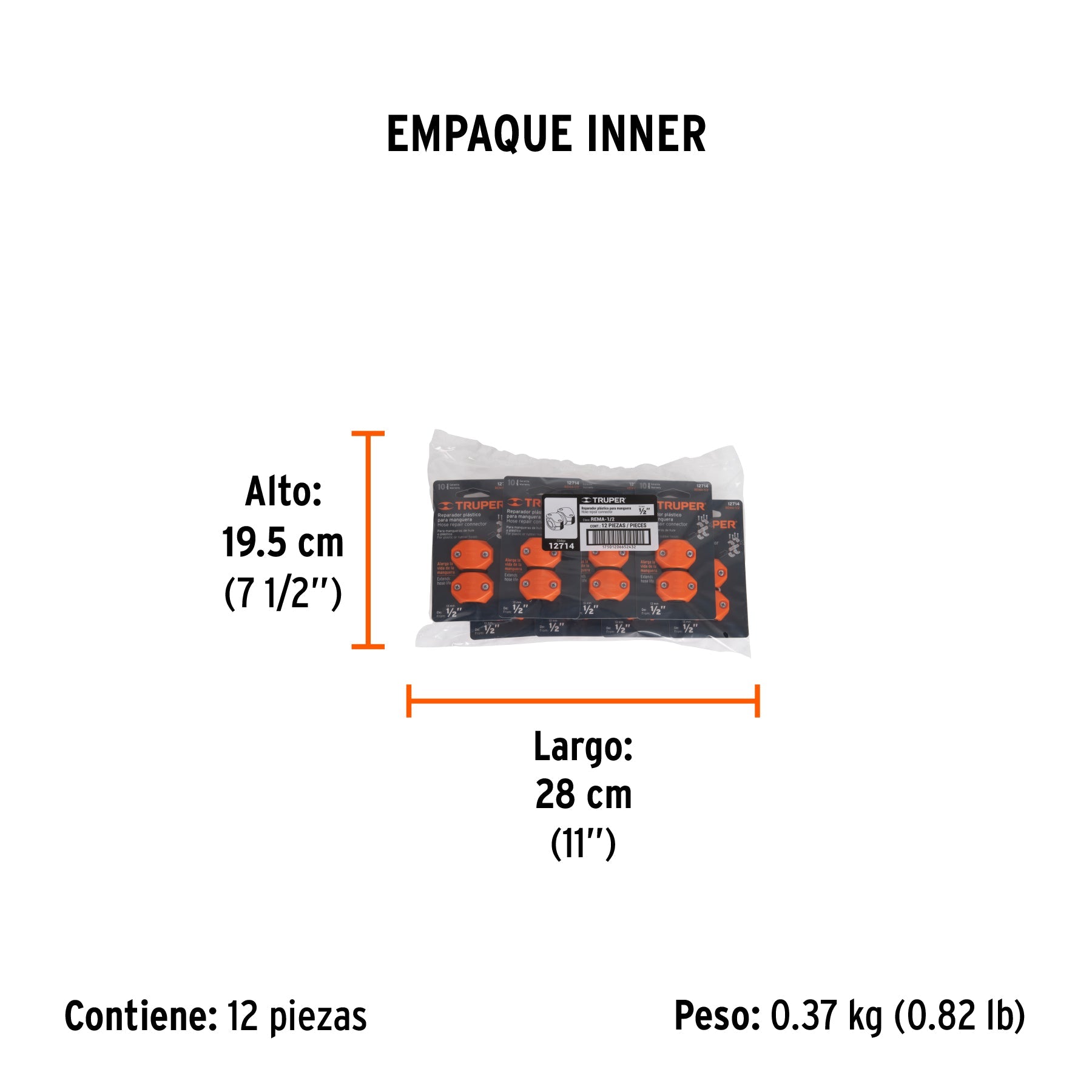 Reparador 1/2" de ABS para manguera, TRUPER - Empaque