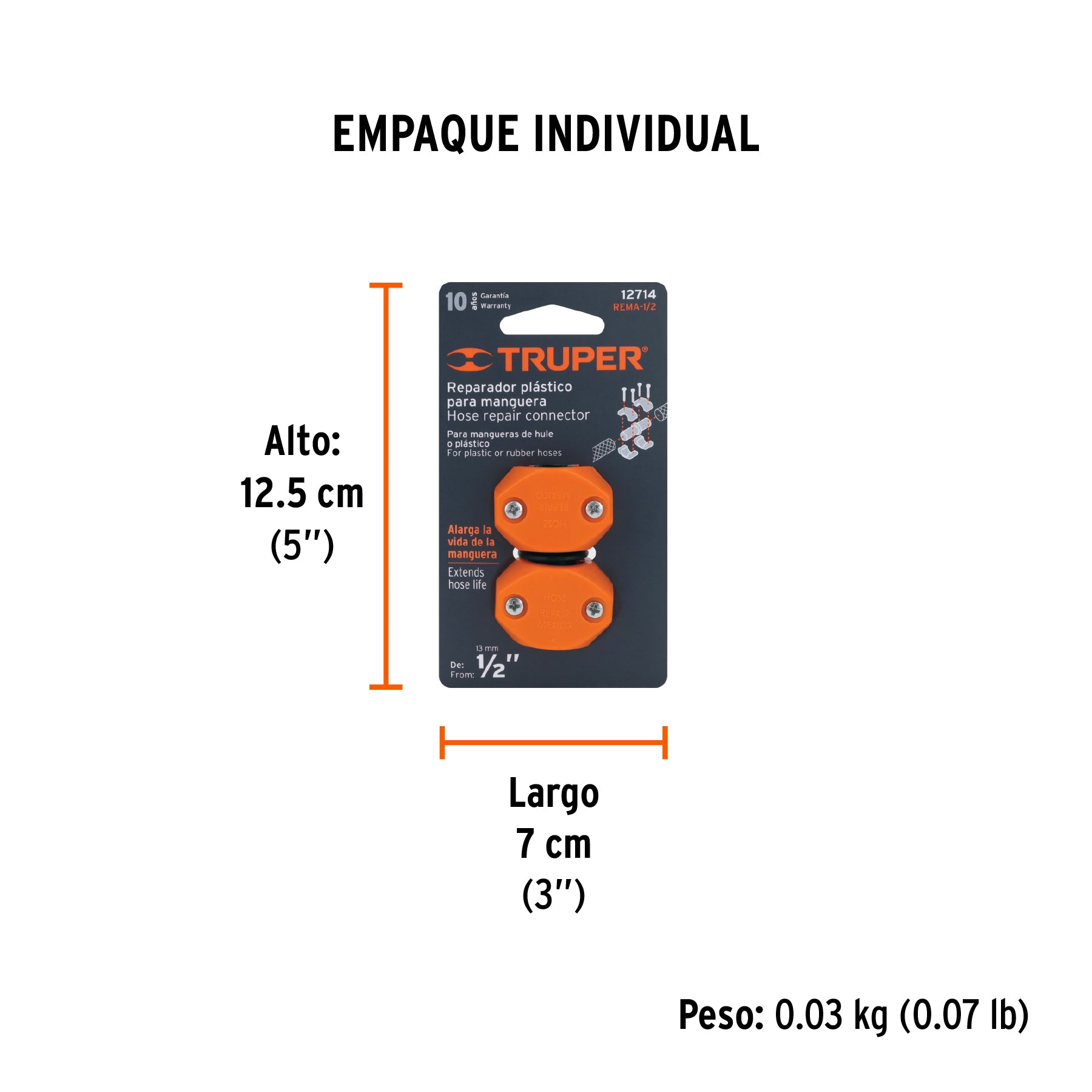 Reparador 1/2" de ABS para manguera, TRUPER - Empaque