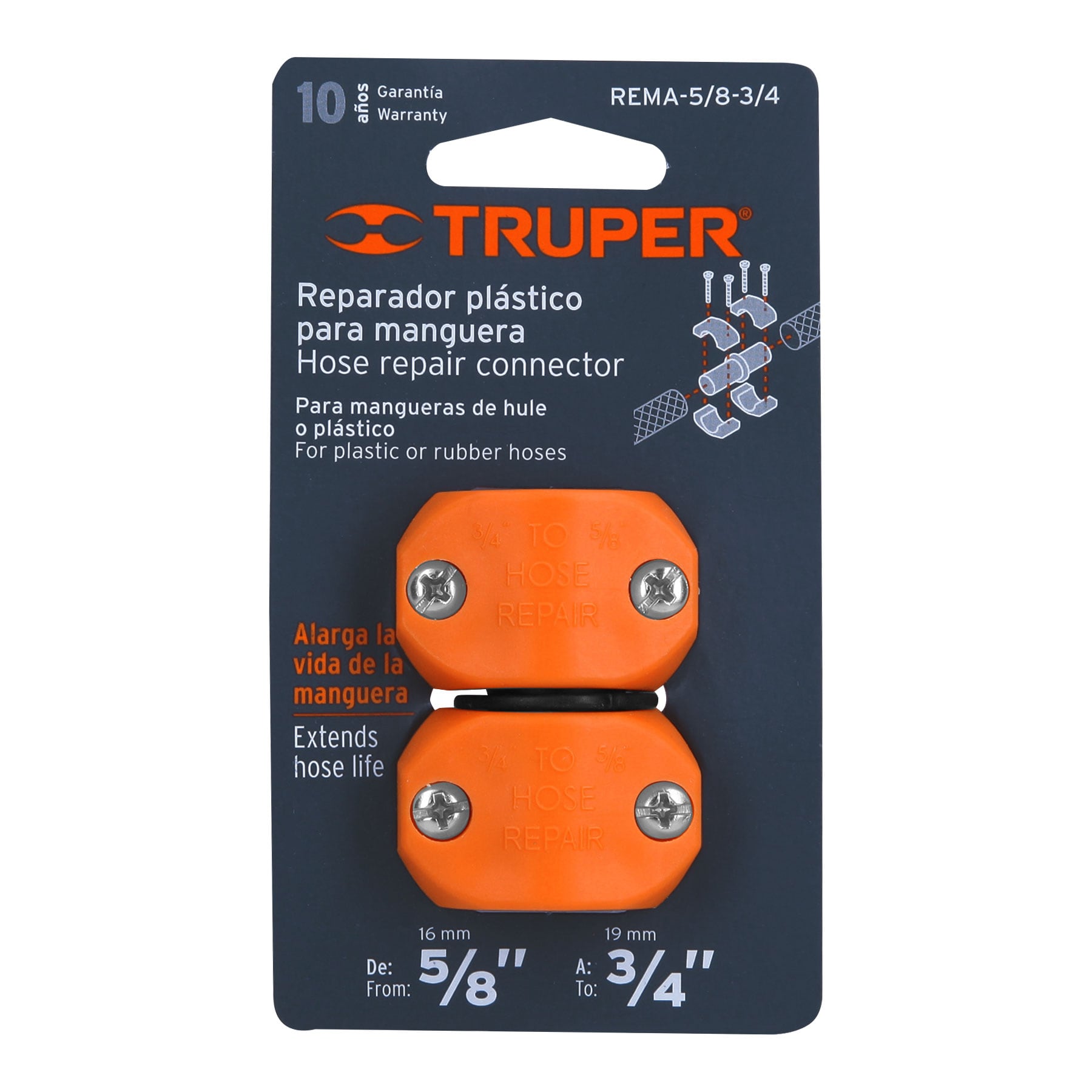 Reparador 5/8"-3/4" de ABS para manguera, TRUPER