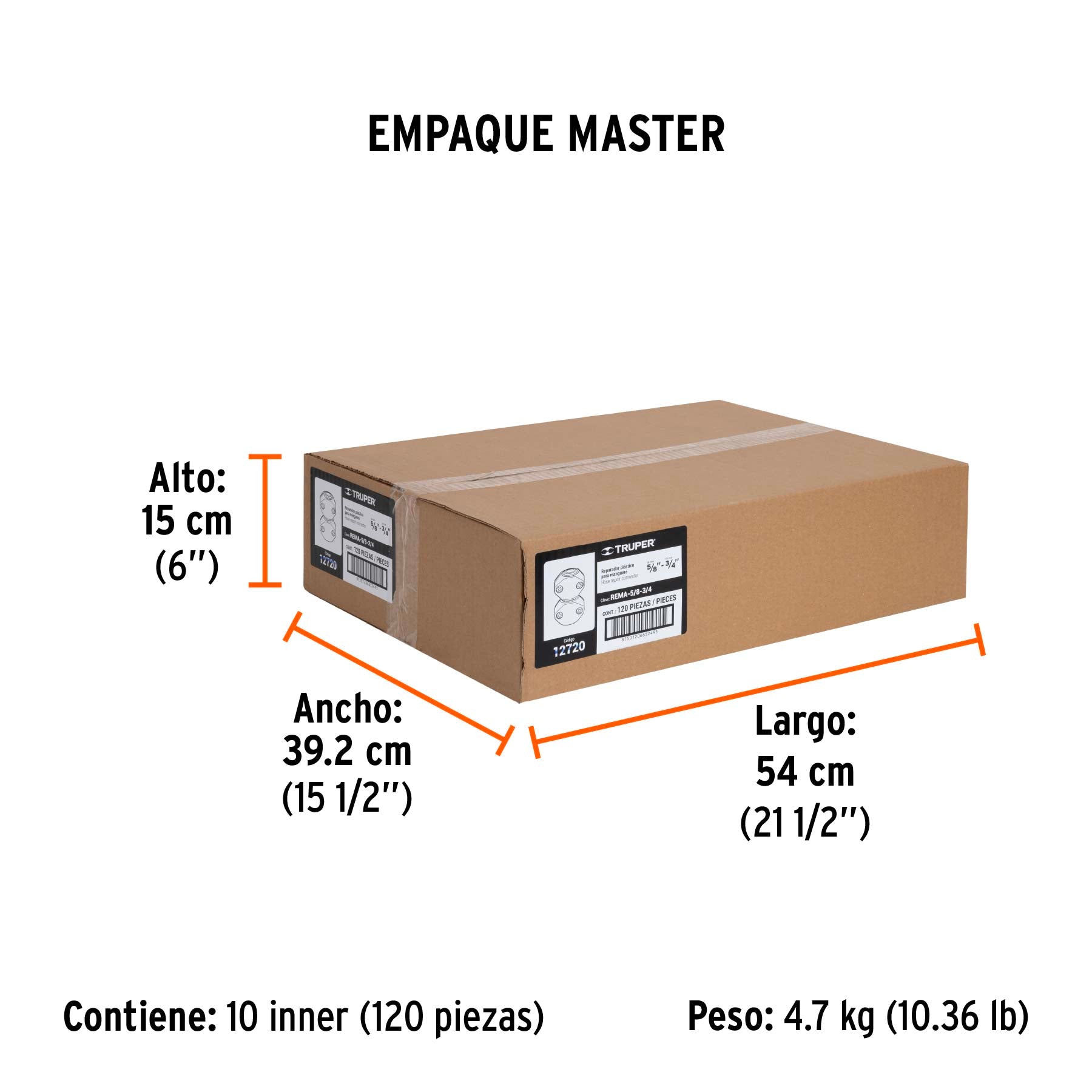 Reparador 5/8"-3/4" de ABS para manguera, TRUPER - Empaque