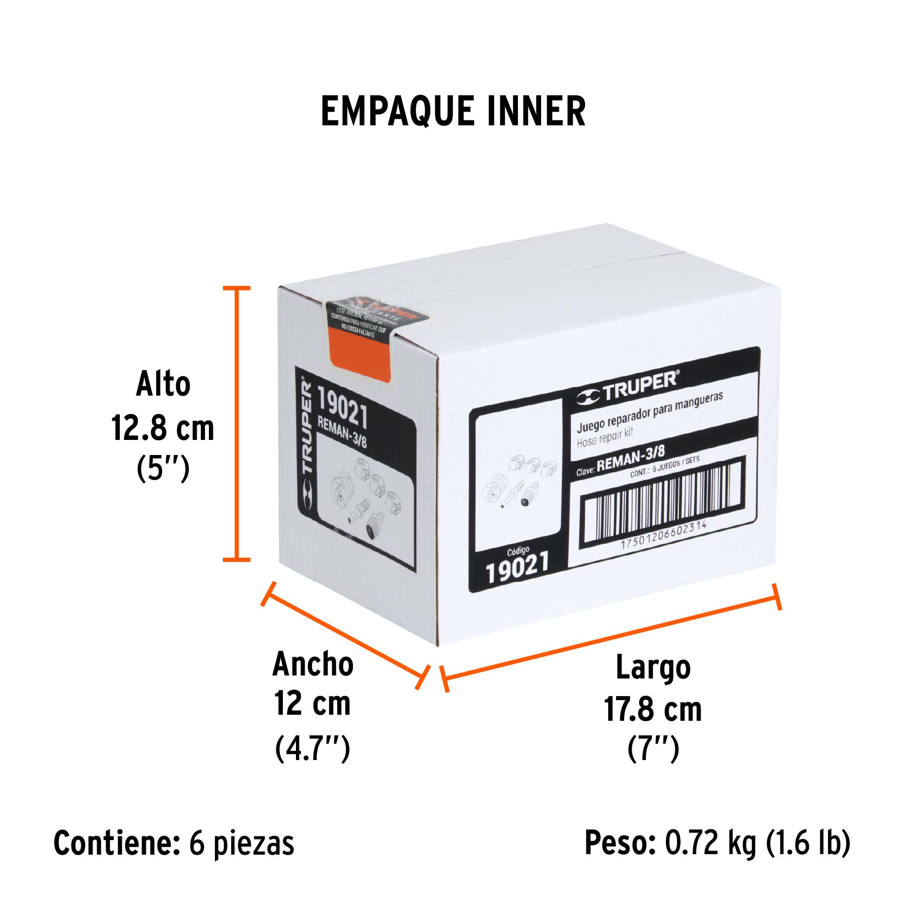 Juego de 6 piezas para reparar mangueras de 3/8" NPT, TRUPER - Empaque