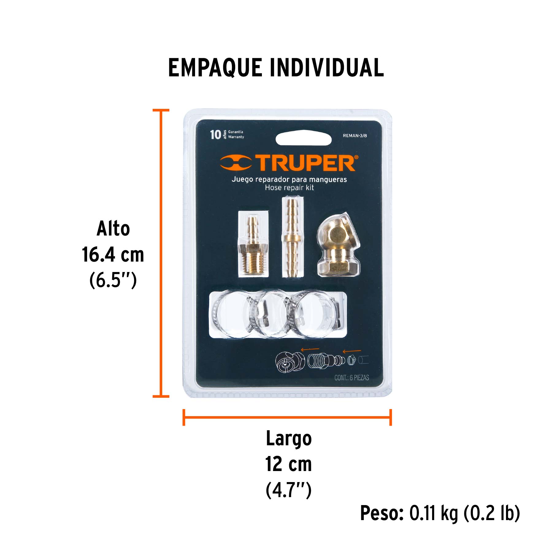 Juego de 6 piezas para reparar mangueras de 3/8" NPT, TRUPER - Empaque