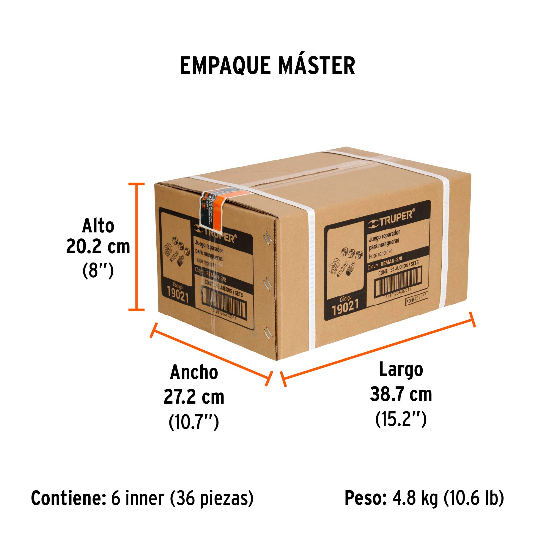 Juego de 6 piezas para reparar mangueras de 3/8" NPT, TRUPER - Empaque