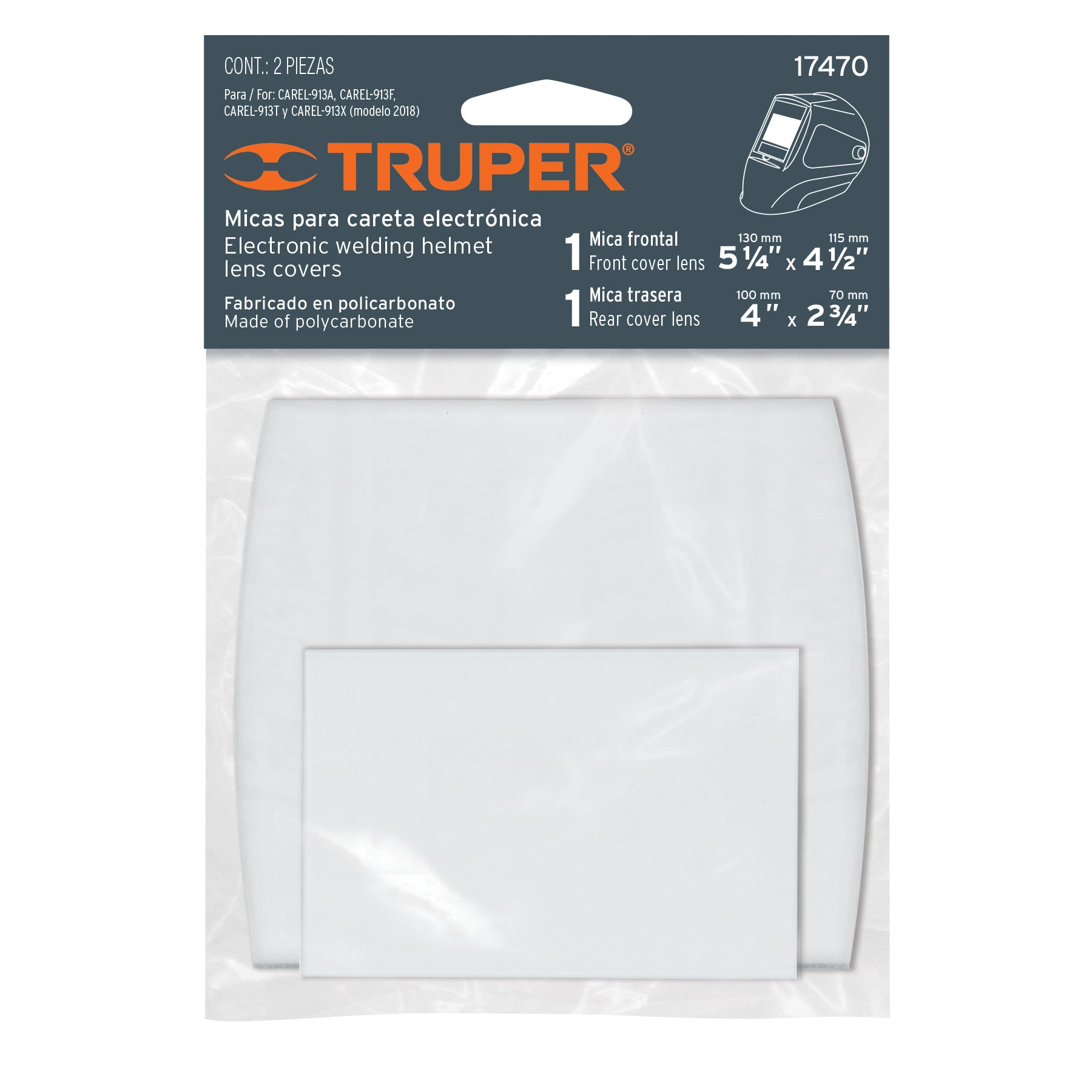 Bolsa con 2 micas para caretas CAREL-913A, 913F, 913T y 913X