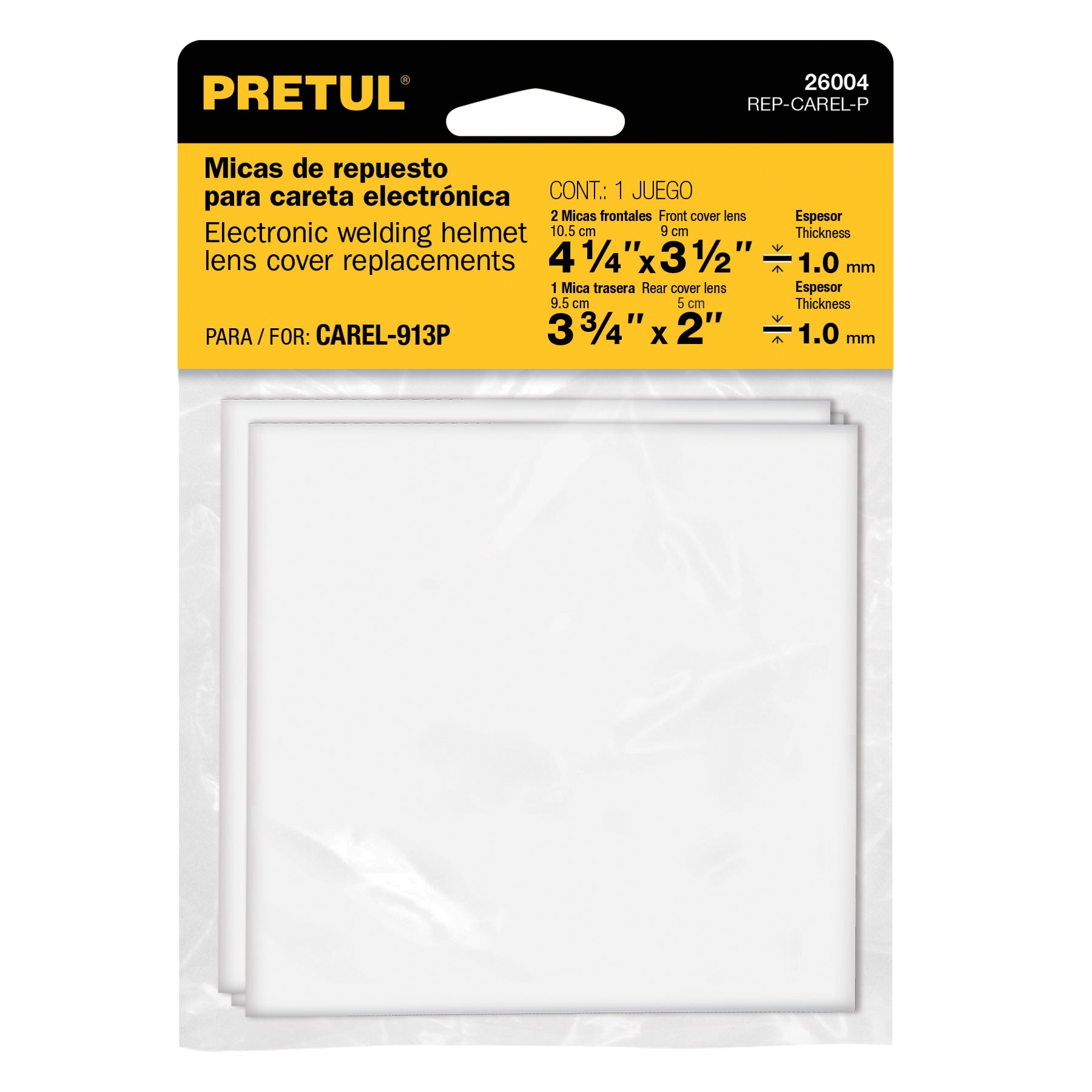 Bolsa con 3 micas para careta CAREL-11FP, 11AP, 913P, PRETUL