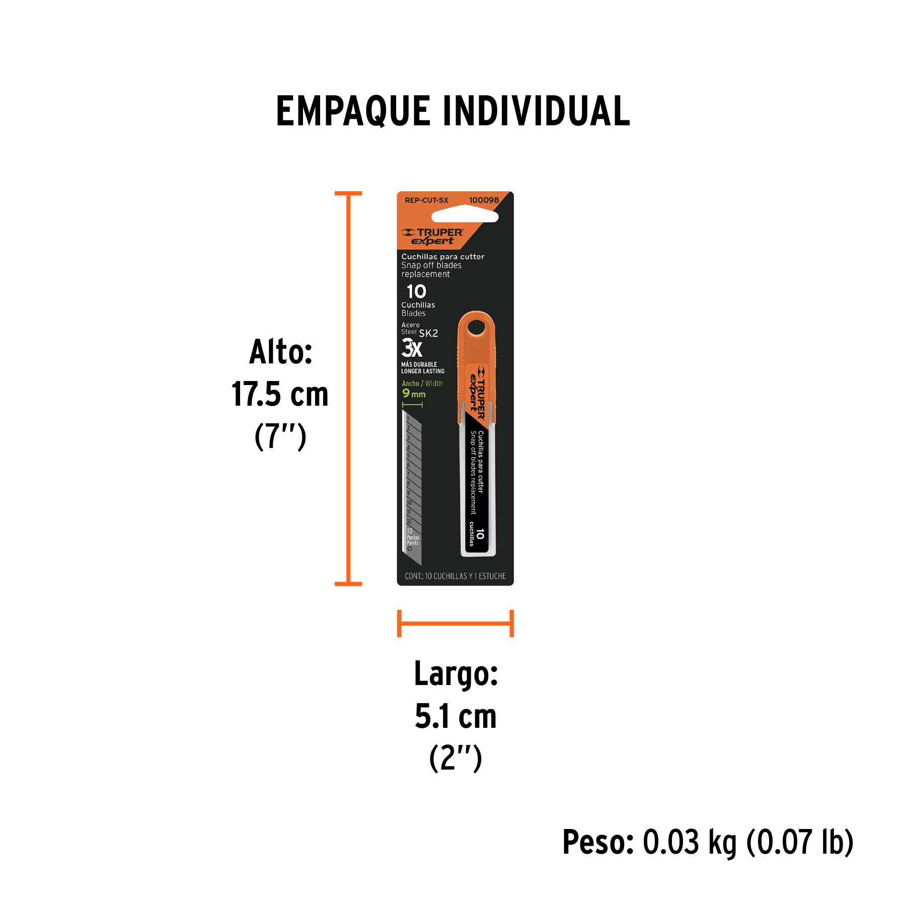 Estuche con 10 cuchillas SK2 de 9 mm para cutter, EXPERT - Empaque