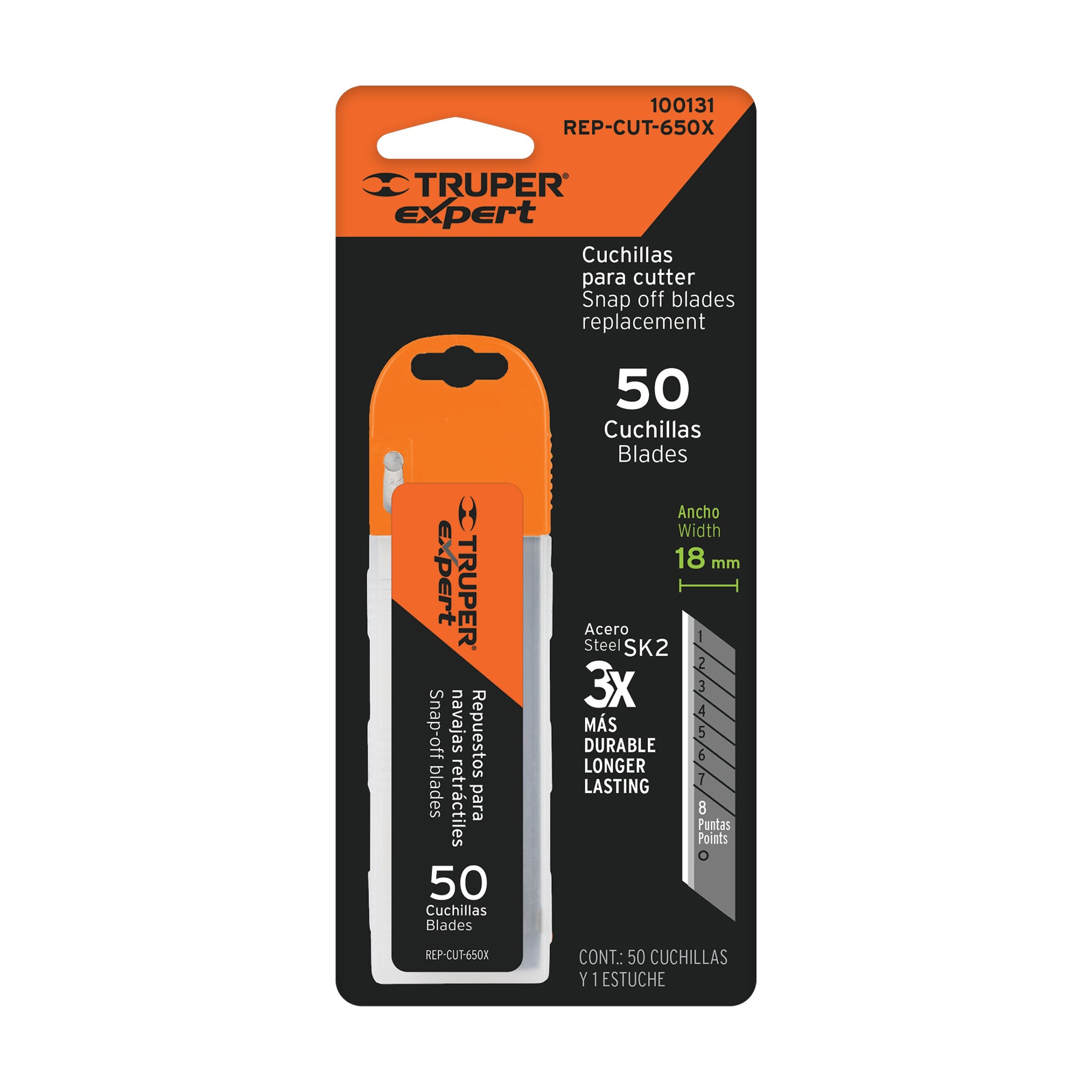 Estuche con 50 cuchillas SK2 de 18 mm para cutter, EXPERT
