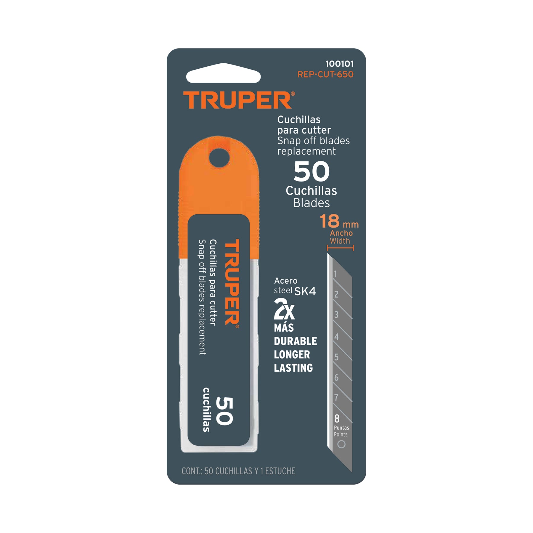 Estuche con 50 cuchillas SK4 de 18 mm para cutter, TRUPER