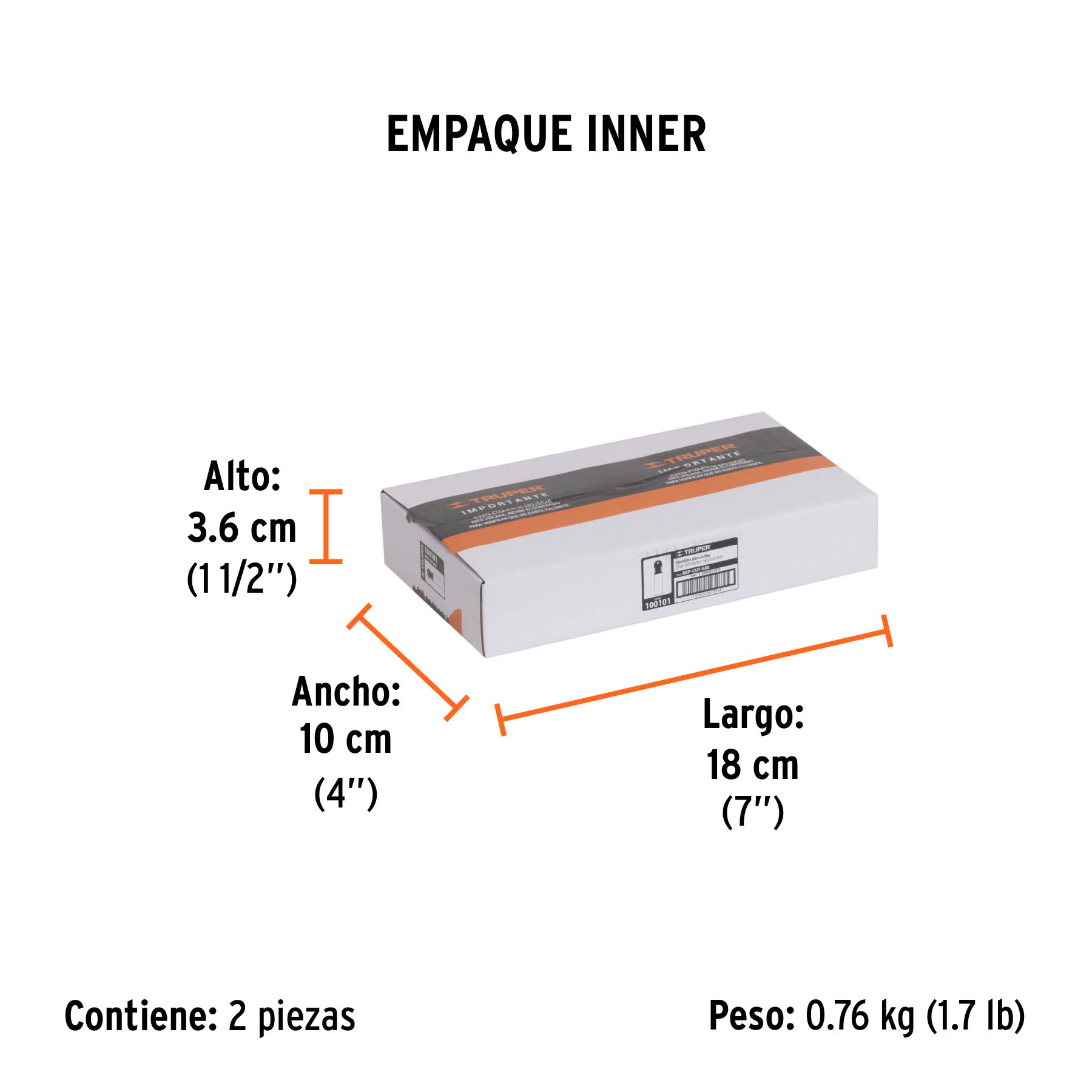 Estuche con 50 cuchillas SK4 de 18 mm para cutter, TRUPER - Empaque