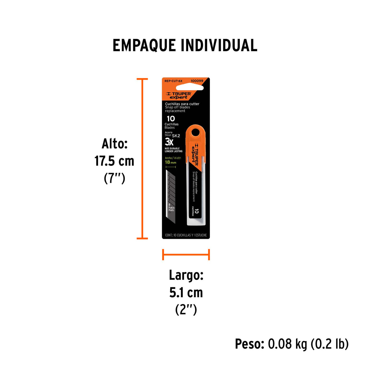 Estuche con 10 cuchillas SK2 de 18 mm para cutter, EXPERT - Empaque
