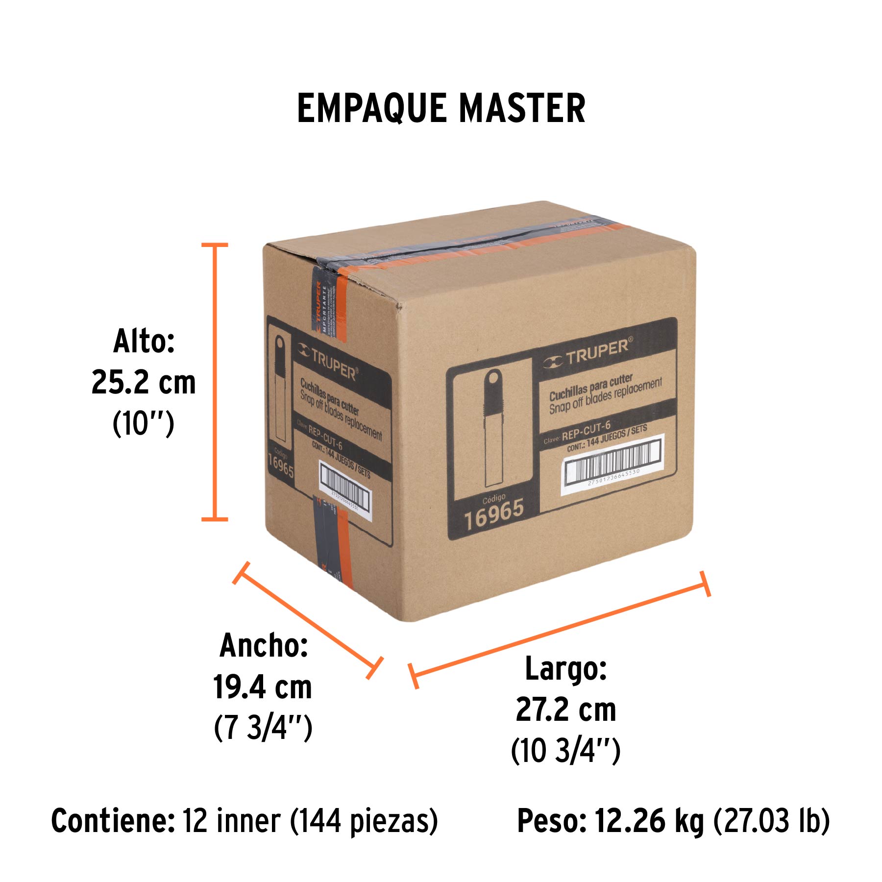 Estuche con 10 cuchillas SK4 de 18 mm para cutter, TRUPER - Empaque