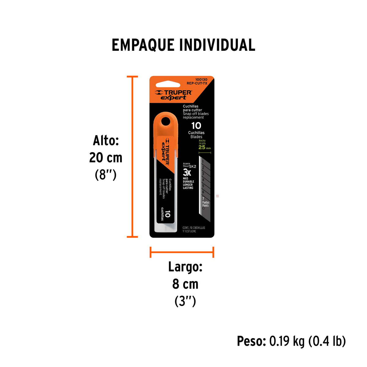 Estuche con 10 cuchillas SK2 de 25 mm para cutter, EXPERT - Empaque