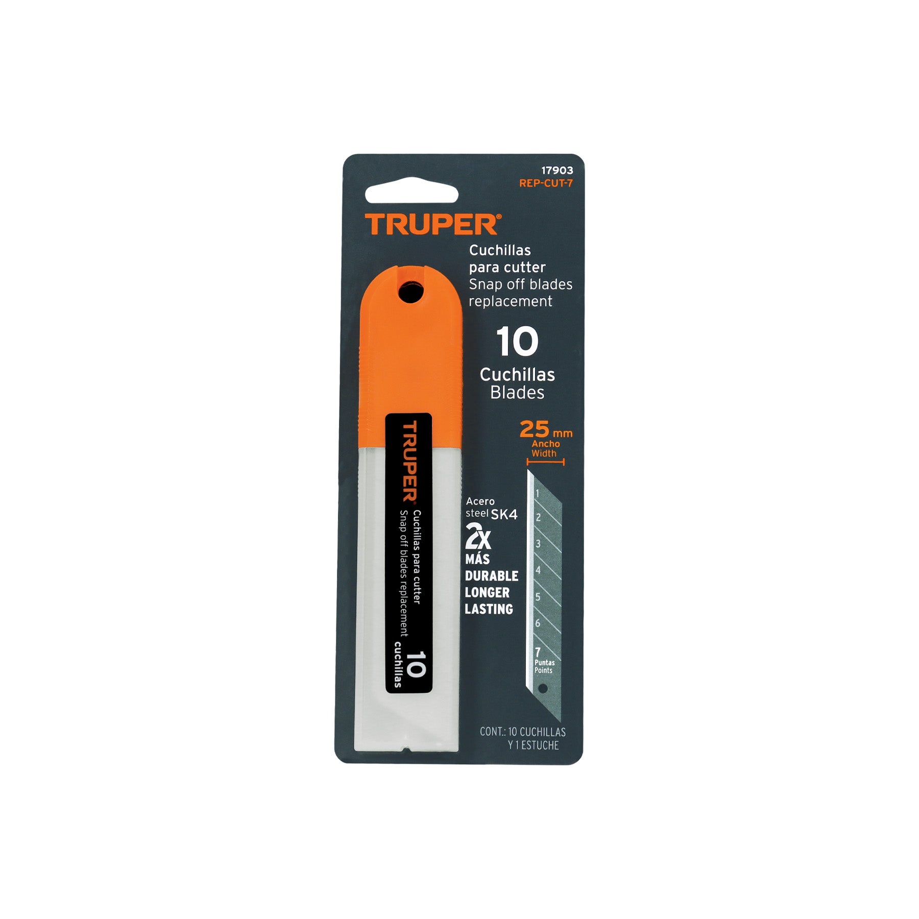 Estuche con 10 cuchillas SK4 de 25 mm para cutter, TRUPER