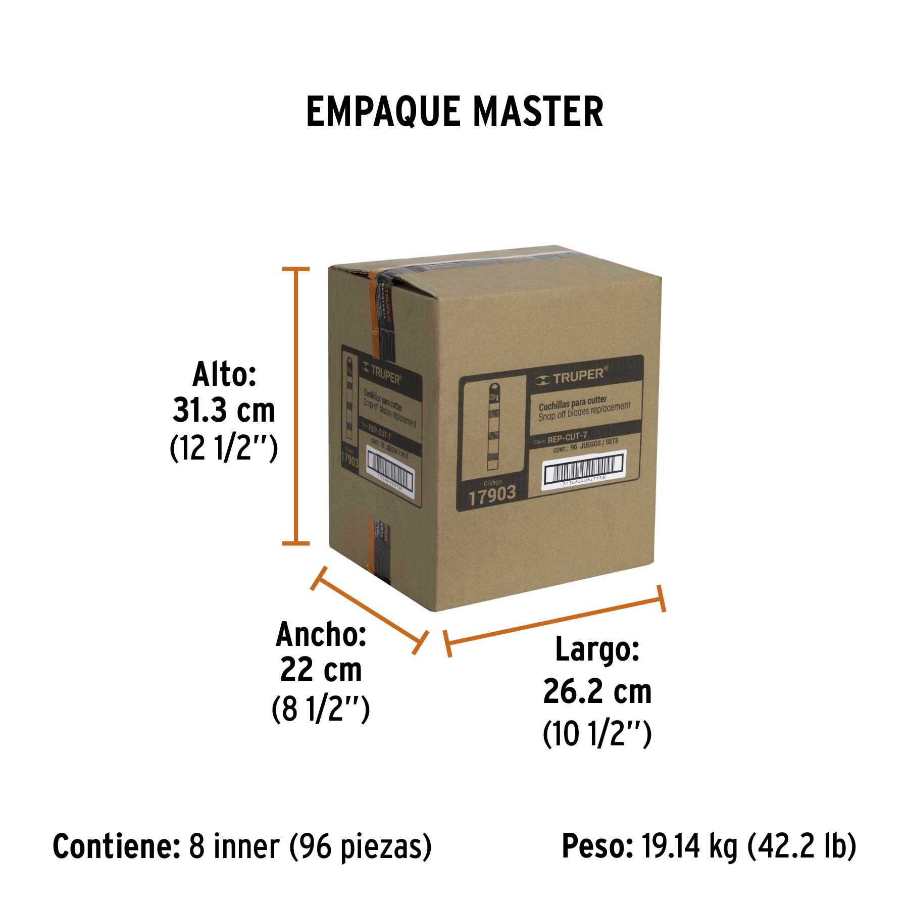 Estuche con 10 cuchillas SK4 de 25 mm para cutter, TRUPER - Empaque